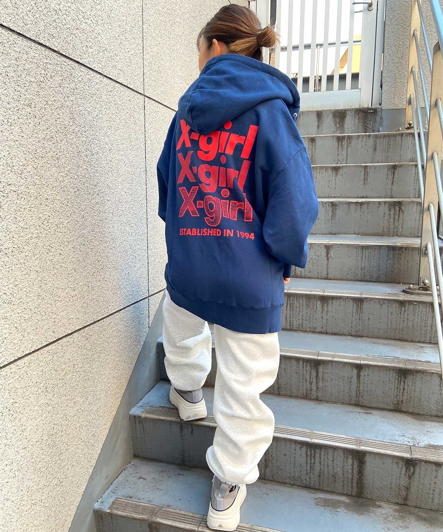 X-GIRL/エックスガール GEOMETRIC TRIPLE LOGO ZIP UP SWEAT HOODIE レディース ジップ アップ パーカー 105233012021(NAVY-M)