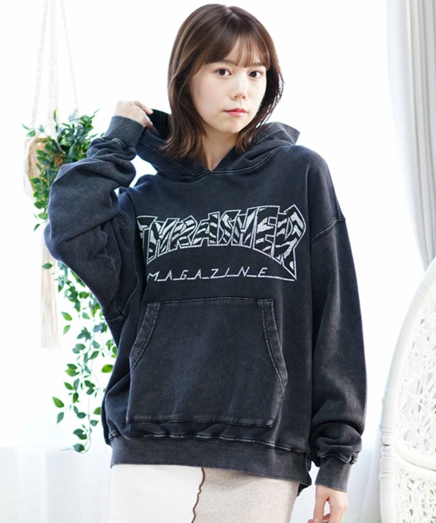【ムラサキスポーツ限定】THRASHER スラッシャー レディース プルオーバー パーカー ドロップショルダー THML-24ASHDT01 ムラサキスポーツ限定】THRASHER スラッシャー レディース プル
