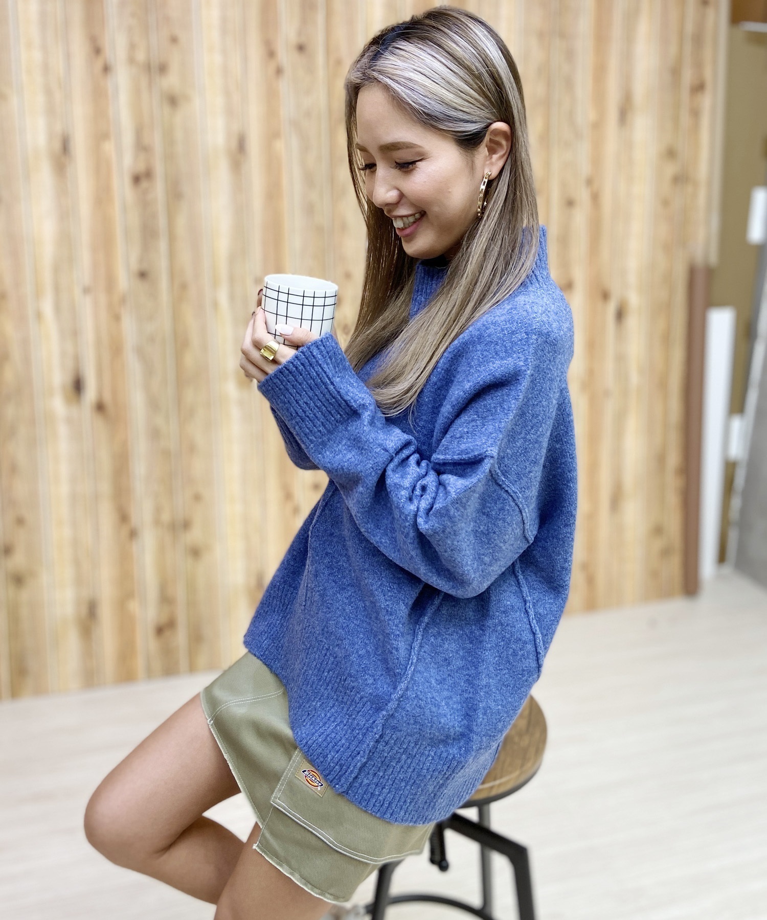 【10%OFFセール】refined works リファインドワークス モチモチ求心リブニットプルオーバー 杢グレー/グリーン フリー エフリード refined works リファインドワークス モチモチニット