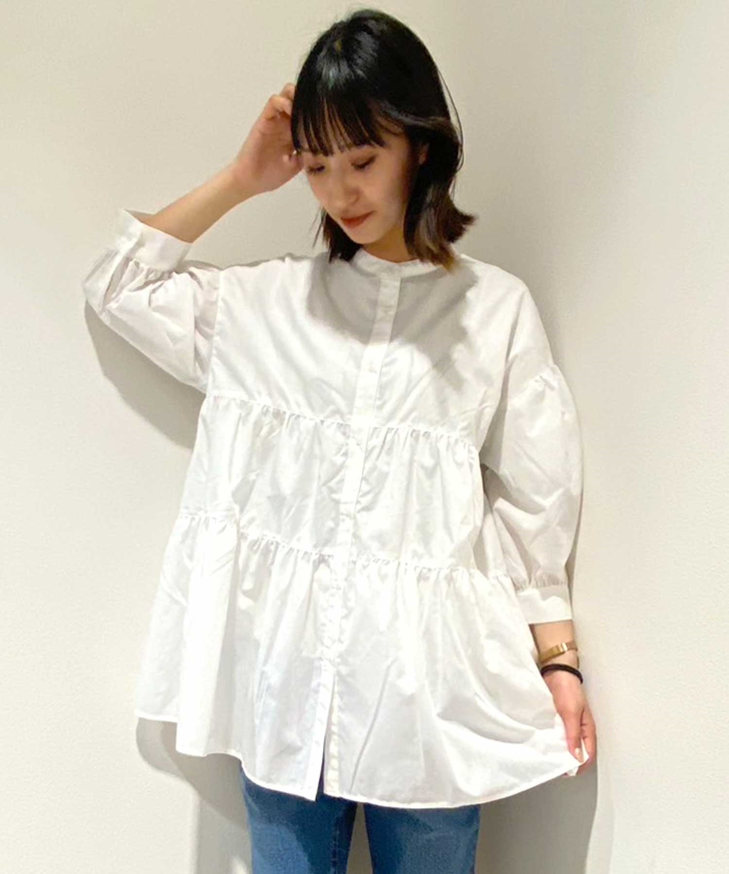 RIKKA FEMME リッカファム レディース 長袖 シャツ フレア トップス ワンピース 体型カバー TNC RF24SS18(WHT-FREE)