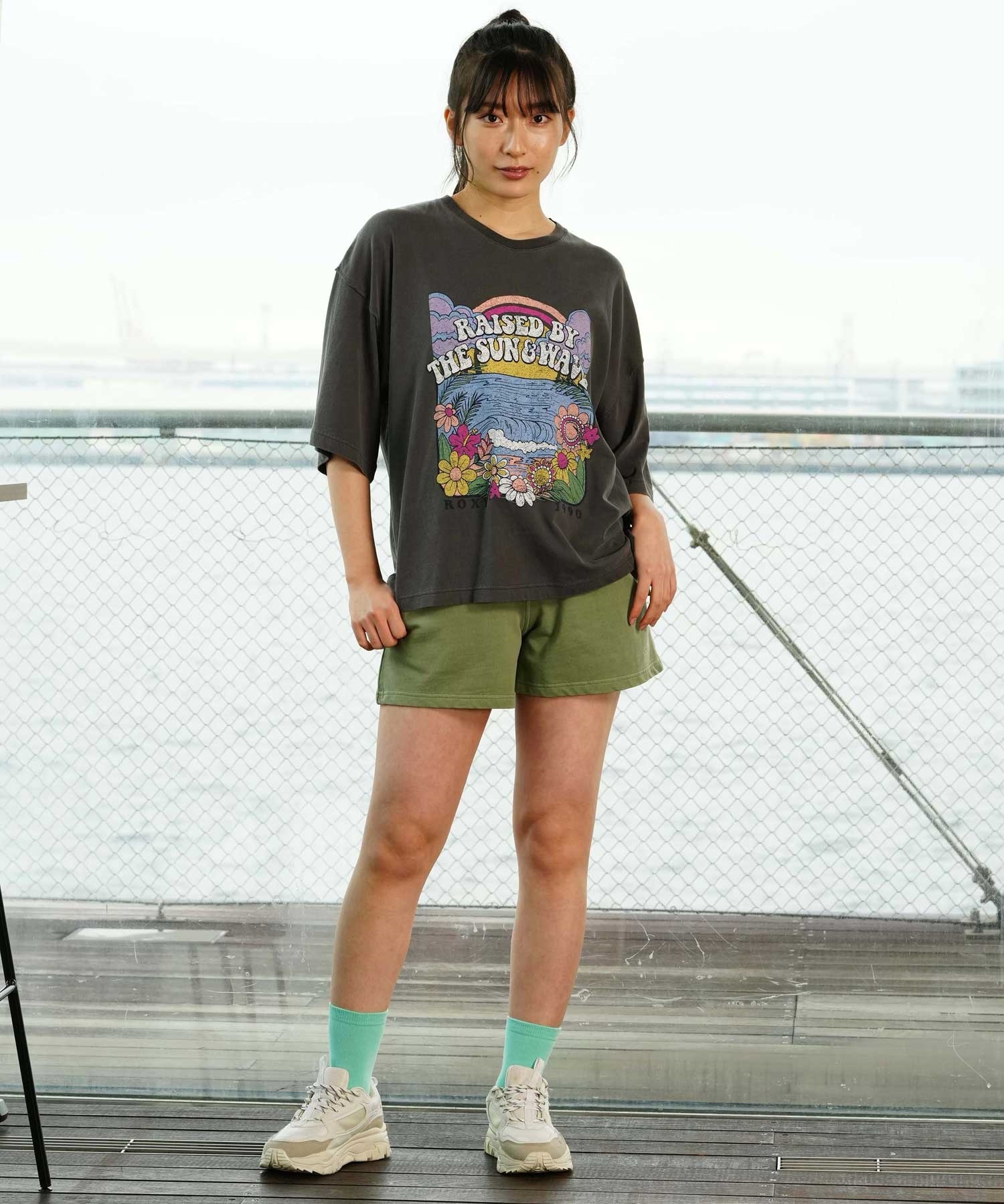 ROXY ロキシー DRINK THE WAVE TEE RST241089 レディース 半袖 Tシャツ クルーネック ルーズシルエット(BBK-M)