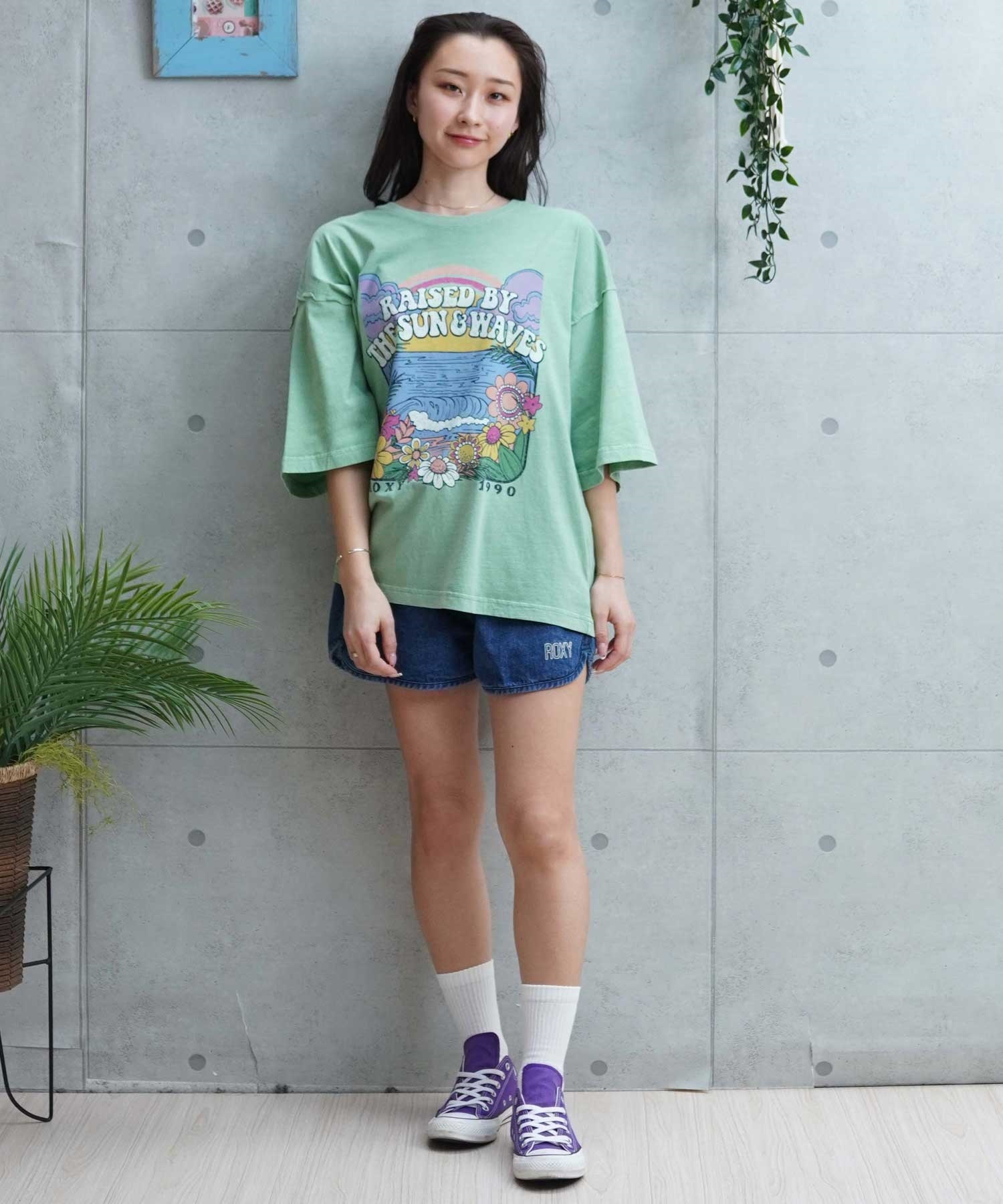 【クーポン対象】ROXY ロキシー DRINK THE WAVE TEE RST241089 レディース 半袖 Tシャツ クルーネック ルーズシルエット(BBK-M)