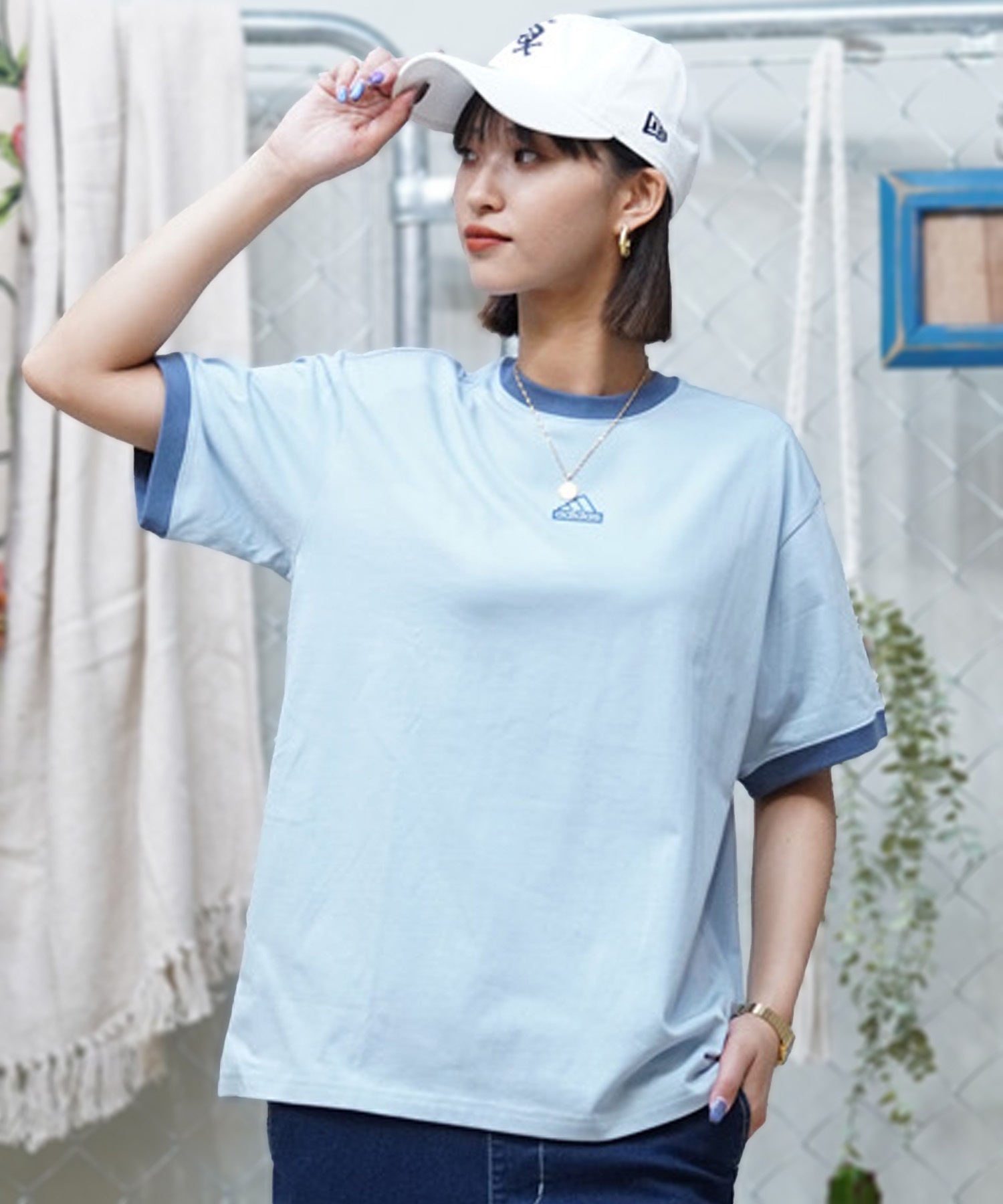 adidas アディダス レディース 半袖 Tシャツ オーバーサイズ クルーネック ルーズフィット JSY22(LBLU-M)