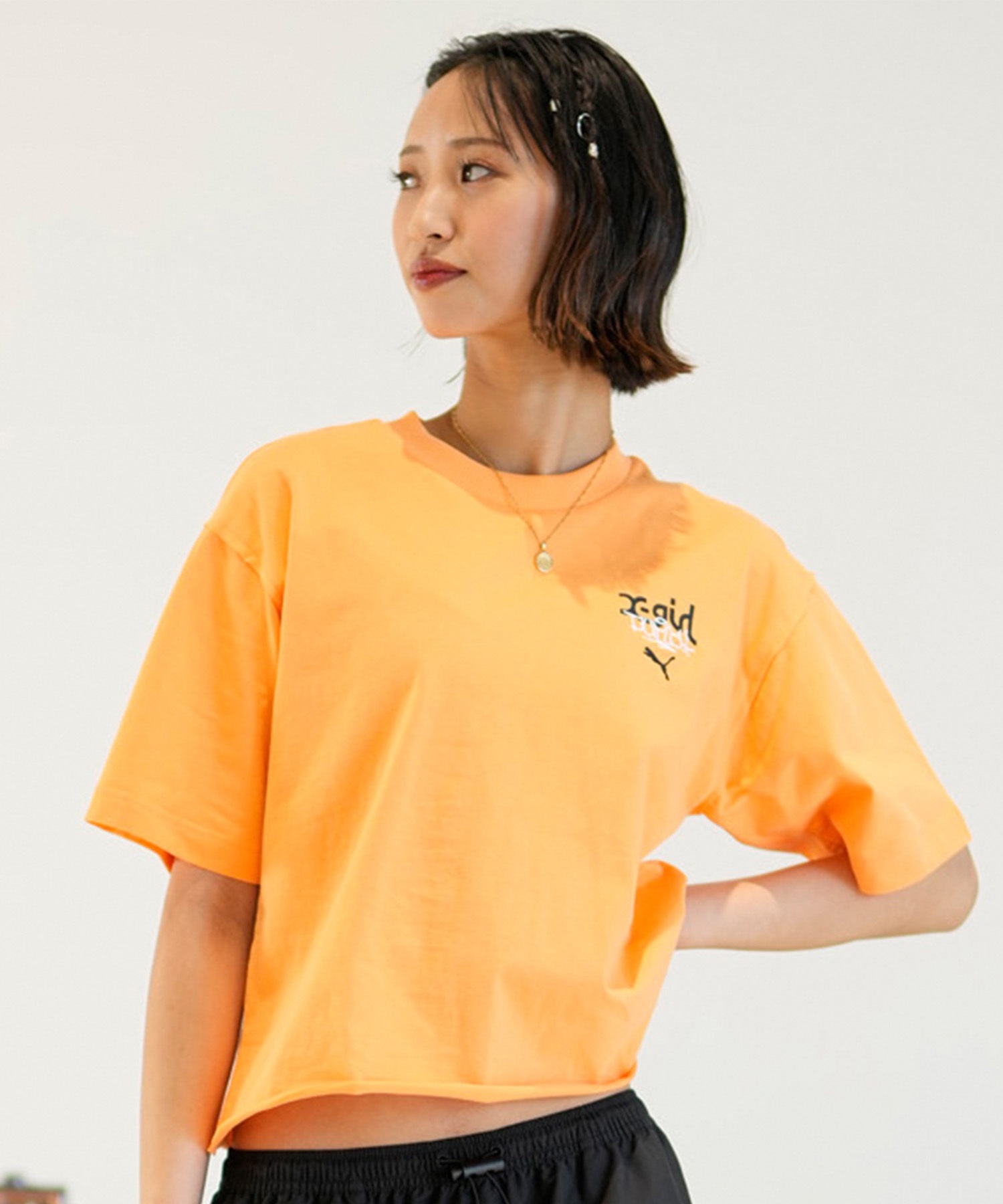 PUMA プーマ × X-GIRL エックスガール コラボ ウィメンズ グラフィック 半袖 Tシャツ レディース 624723(02-S)