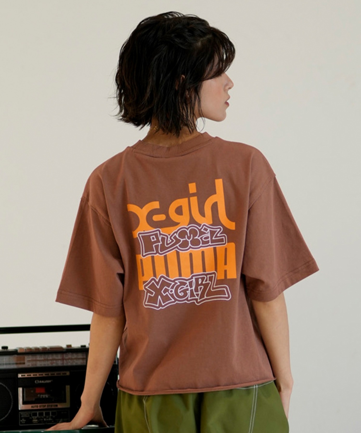 PUMA プーマ × X-GIRL エックスガール コラボ ウィメンズ グラフィック 半袖 Tシャツ レディース 624723(02-S)