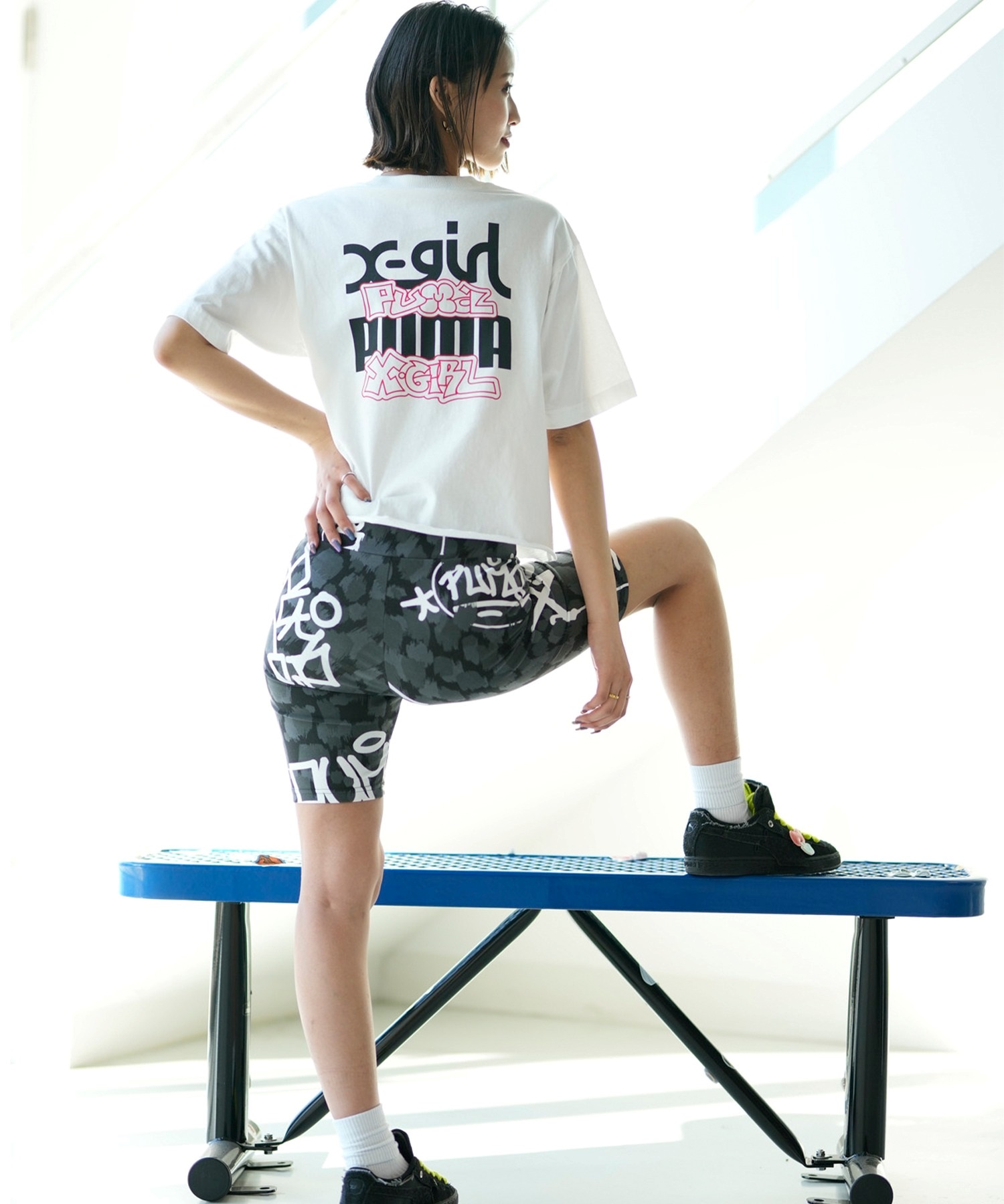 【マトメガイ対象】PUMA プーマ × X-GIRL エックスガール コラボ ウィメンズ グラフィック 半袖 Tシャツ レディース 624723(46-S)