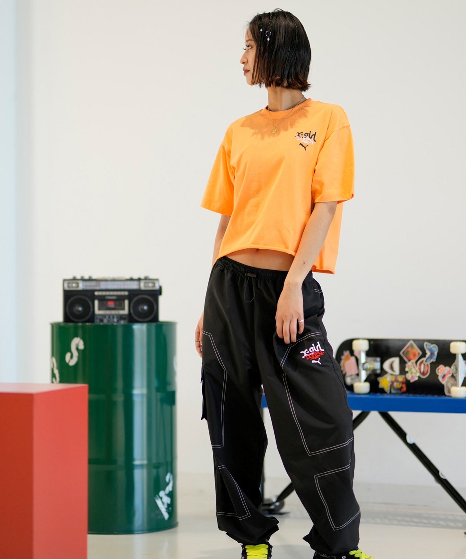 PUMA プーマ × X-GIRL エックスガール コラボ ウィメンズ グラフィック 半袖 Tシャツ レディース 624723(02-S)