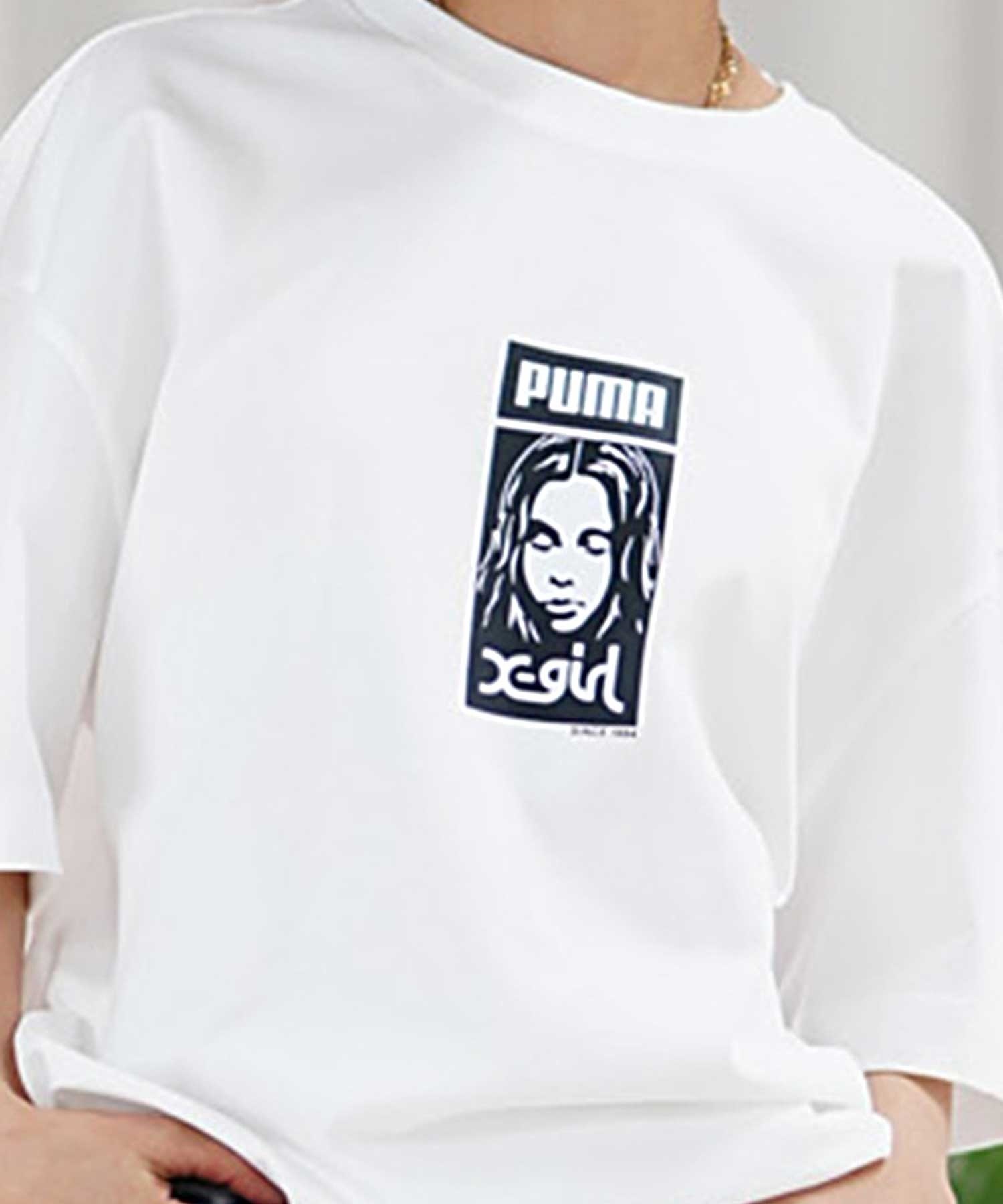 【マトメガイ対象】PUMA プーマ×X-girl 684307 半袖 Tシャツ オーバーサイズ ロゴT ワンポイント(01-S)