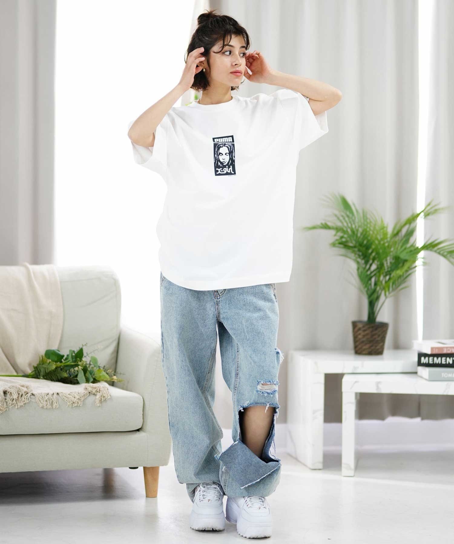 【マトメガイ対象】PUMA プーマ×X-girl 684307 半袖 Tシャツ オーバーサイズ ロゴT ワンポイント(02-S)