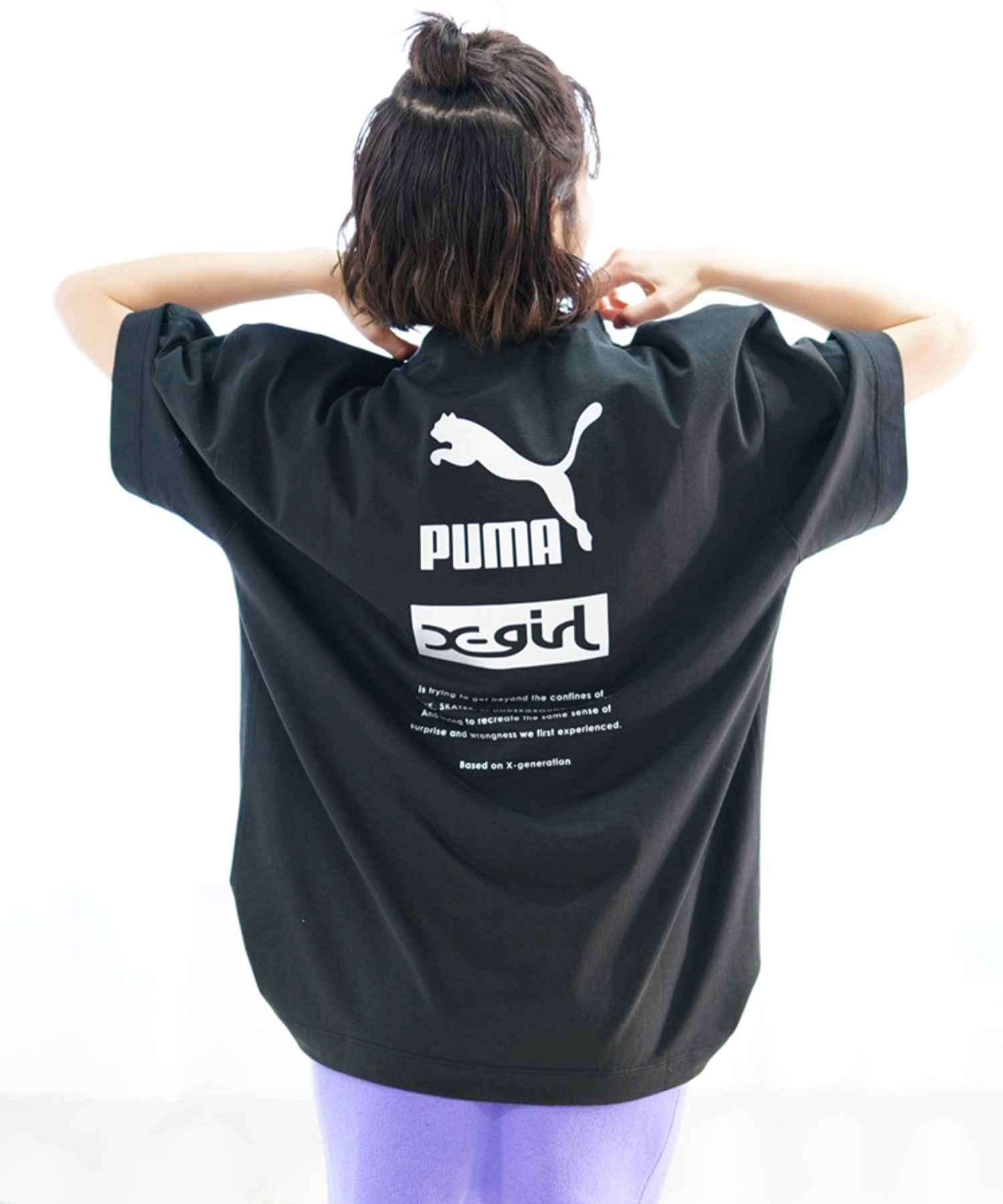 【マトメガイ対象】PUMA プーマ × X-GIRL エックスガール コラボ ウィメンズ オーバーサイズ Tシャツ 半袖 Tシャツ バックプリント 629169(01-S)