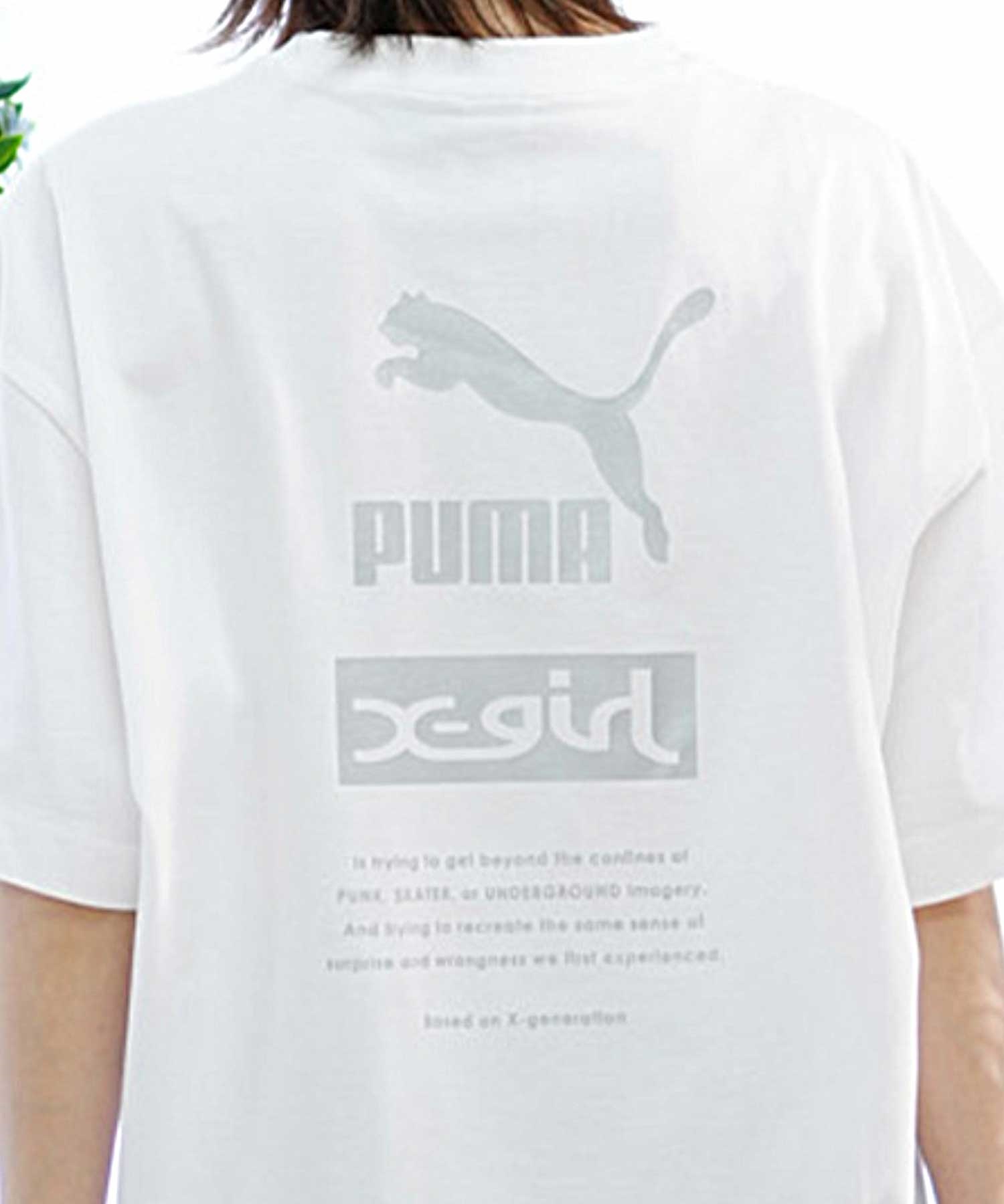 【マトメガイ対象】PUMA プーマ × X-GIRL エックスガール コラボ ウィメンズ オーバーサイズ Tシャツ 半袖 Tシャツ バックプリント 629169(01-S)