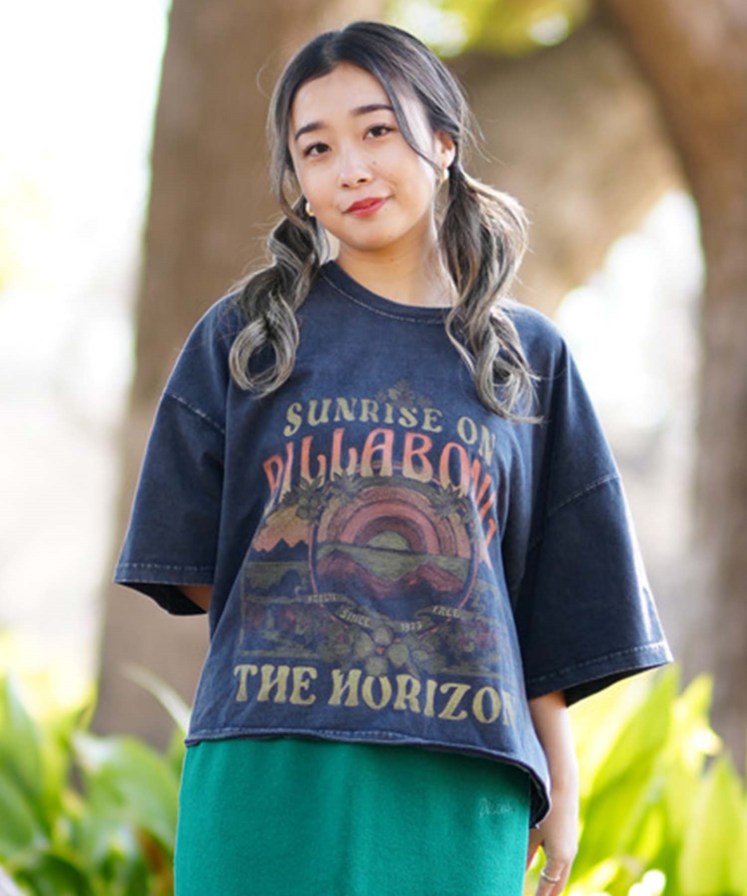 BILLABONG ビラボン GRAPHIC CROPPED TEE レディース 半袖Tシャツ ワイドルーズシルエット クロップド丈 BE013-207(YZN0-M)