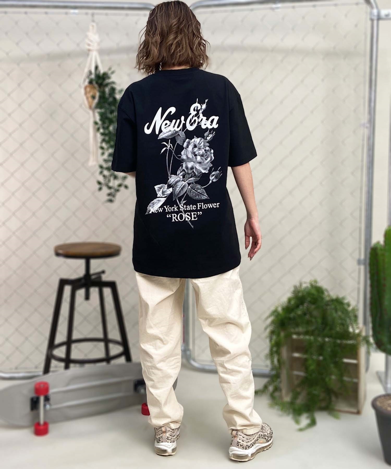 NEW ERA ニューエラ State Flowers レディース 半袖 Tシャツ オーバーサイズ バックプリント バラ 14121880(BLK-XL)