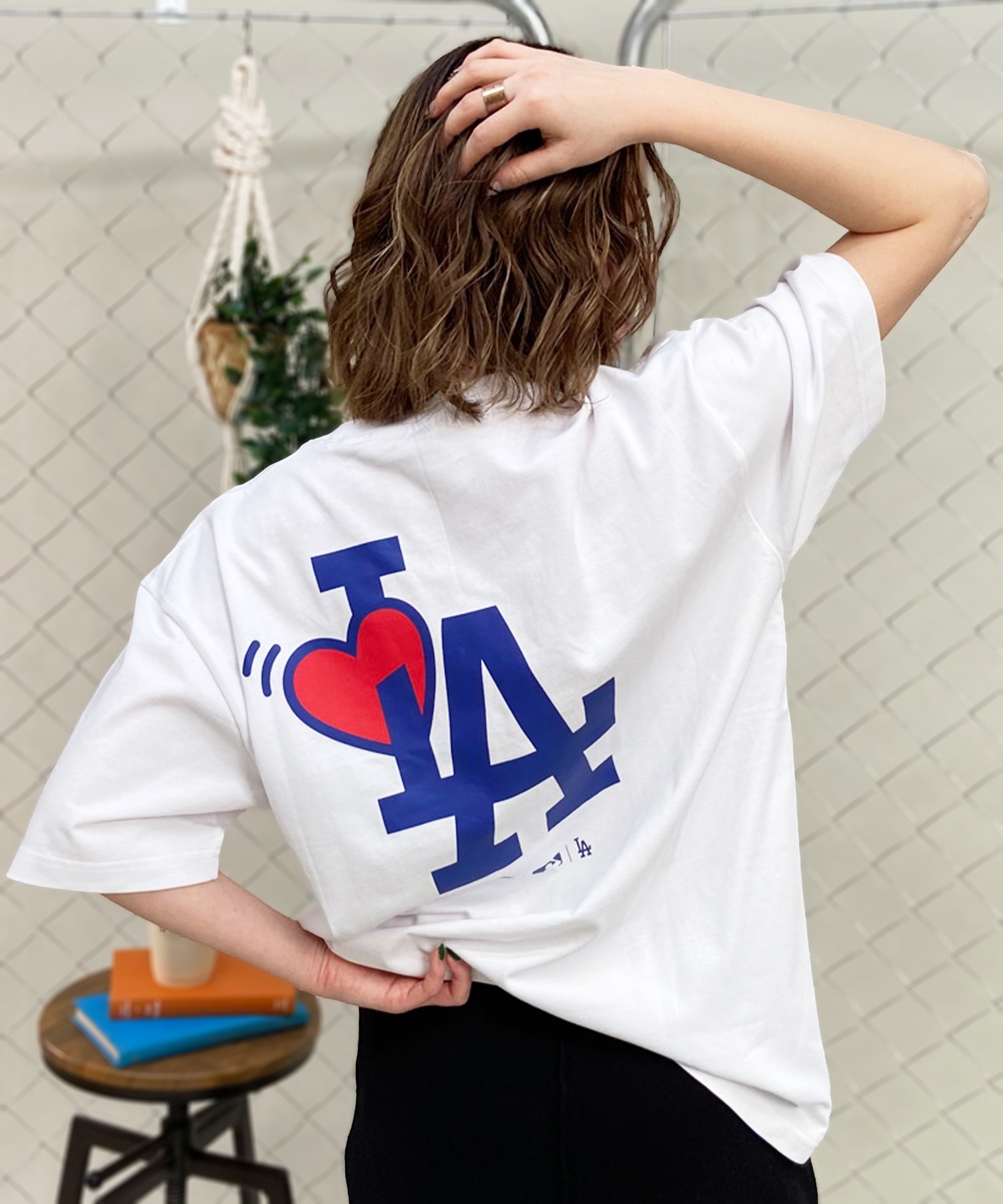 NEW ERA ニューエラ レディース 半袖 Tシャツ バックプリント MLB ロサンゼルス・ドジャース LA ロゴ 14334741 ムラサキスポーツ限定(WHT-S)