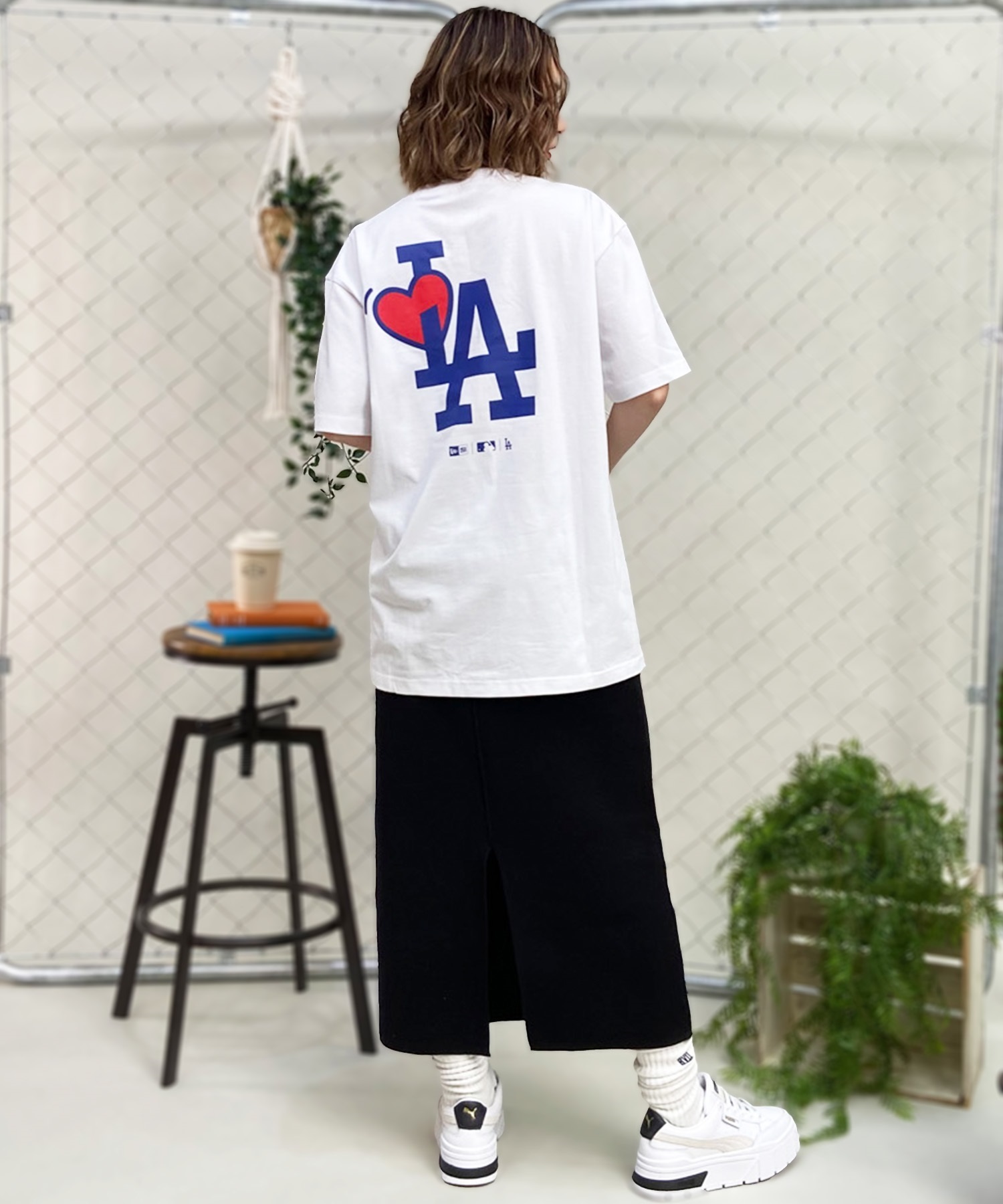 【マトメガイ対象】NEW ERA ニューエラ レディース 半袖 Tシャツ バックプリント MLB ロサンゼルス・ドジャース LA ロゴ 14334741 ムラサキスポーツ限定(WHT-S)