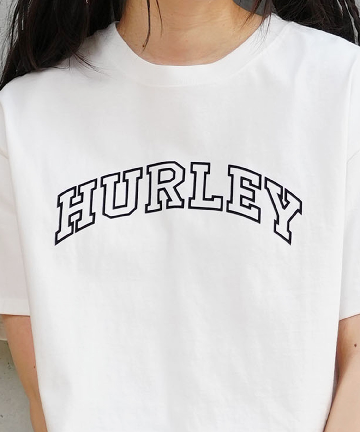 Hurley ハーレー レディース Tシャツ 半袖 ショート丈 クロップ丈 アーチロゴ プリント ヘビーウェイト WSS2421021(BLKT-M)