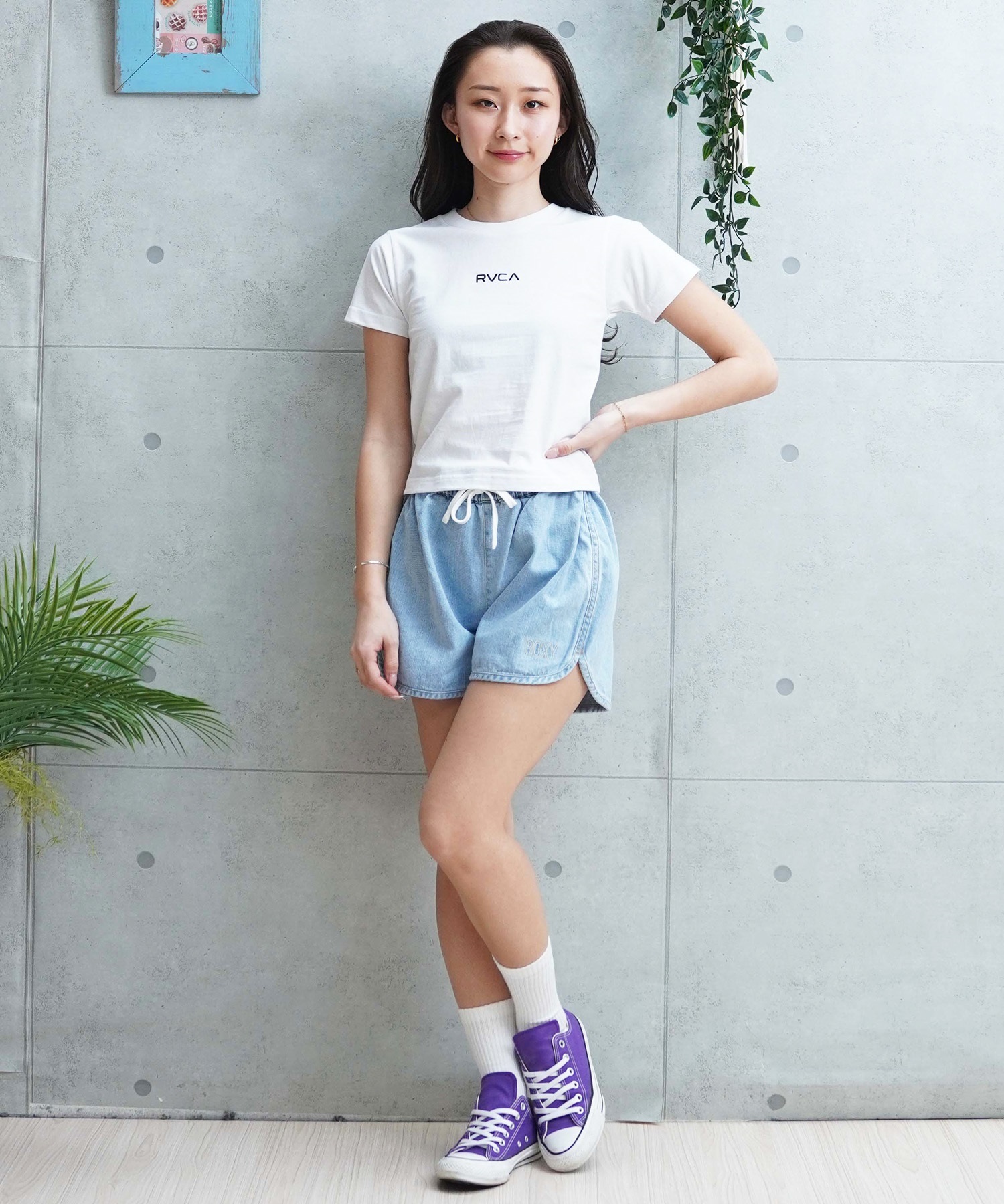 RVCA ルーカ レディース ショート丈Tシャツ ビックシルエット BE04C-222 RVCA ルーカ レディース 半袖Tシャツ チビT ブランドロゴ BE043