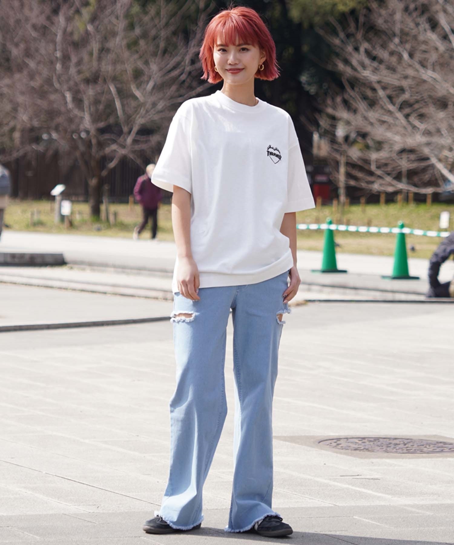 【ムラサキスポーツ限定】THRASHER スラッシャー レディース Tシャツ バーニングハートロゴ ボックスシルエット THML-24SPZOZO01(WHT-M)