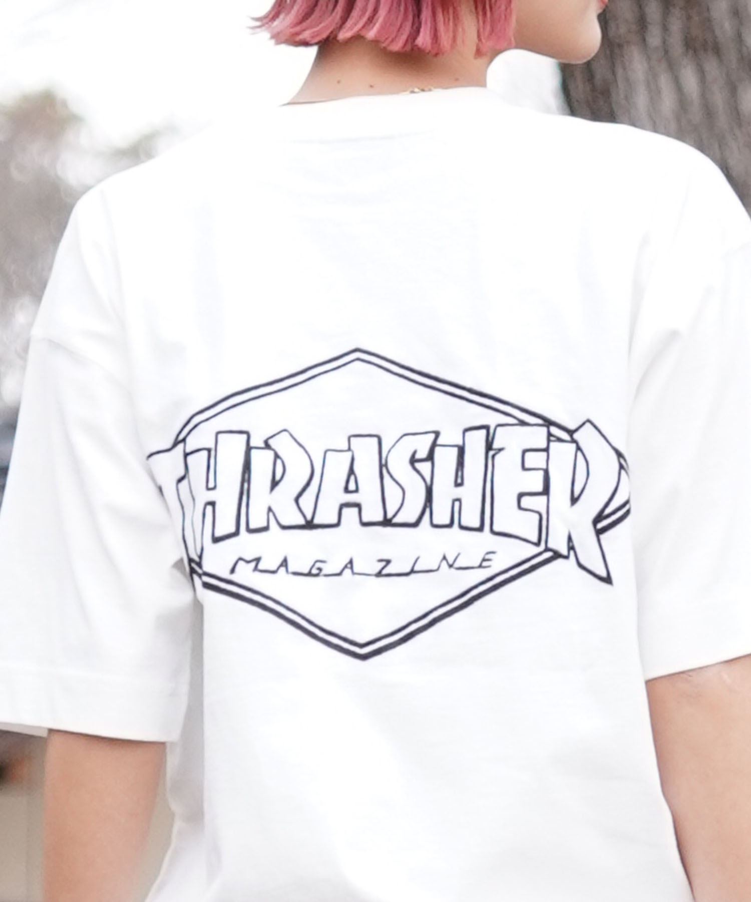 【マトメガイ対象】【ムラサキスポーツ限定】THRASHER スラッシャー レディース Tシャツ ダイアモンドロゴ ボックスシルエット THML-24SPZOZO02(BLK-M)