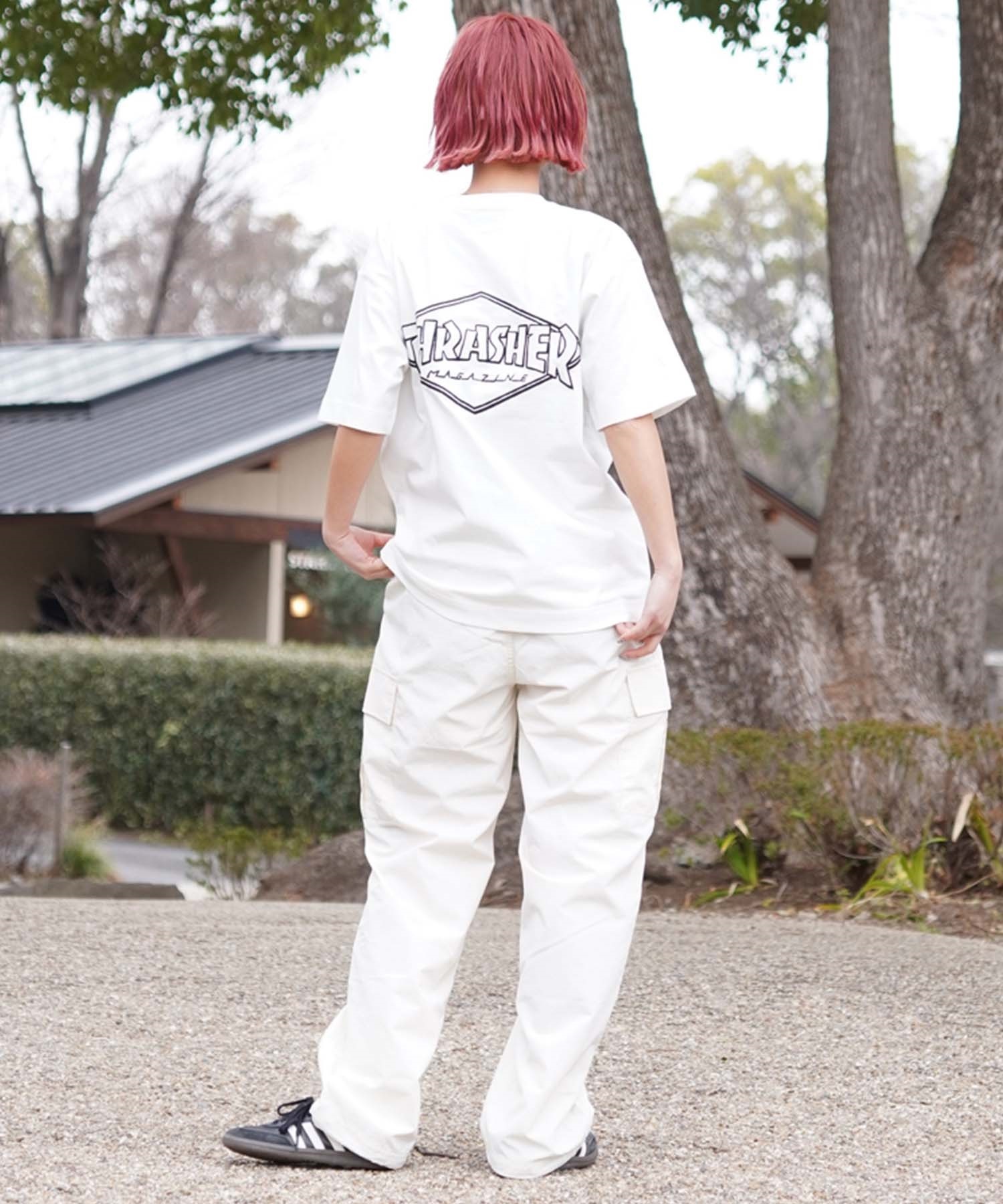 【ムラサキスポーツ限定】THRASHER スラッシャー レディース Tシャツ ダイアモンドロゴ ボックスシルエット THML-24SPZOZO02(WHT-M)