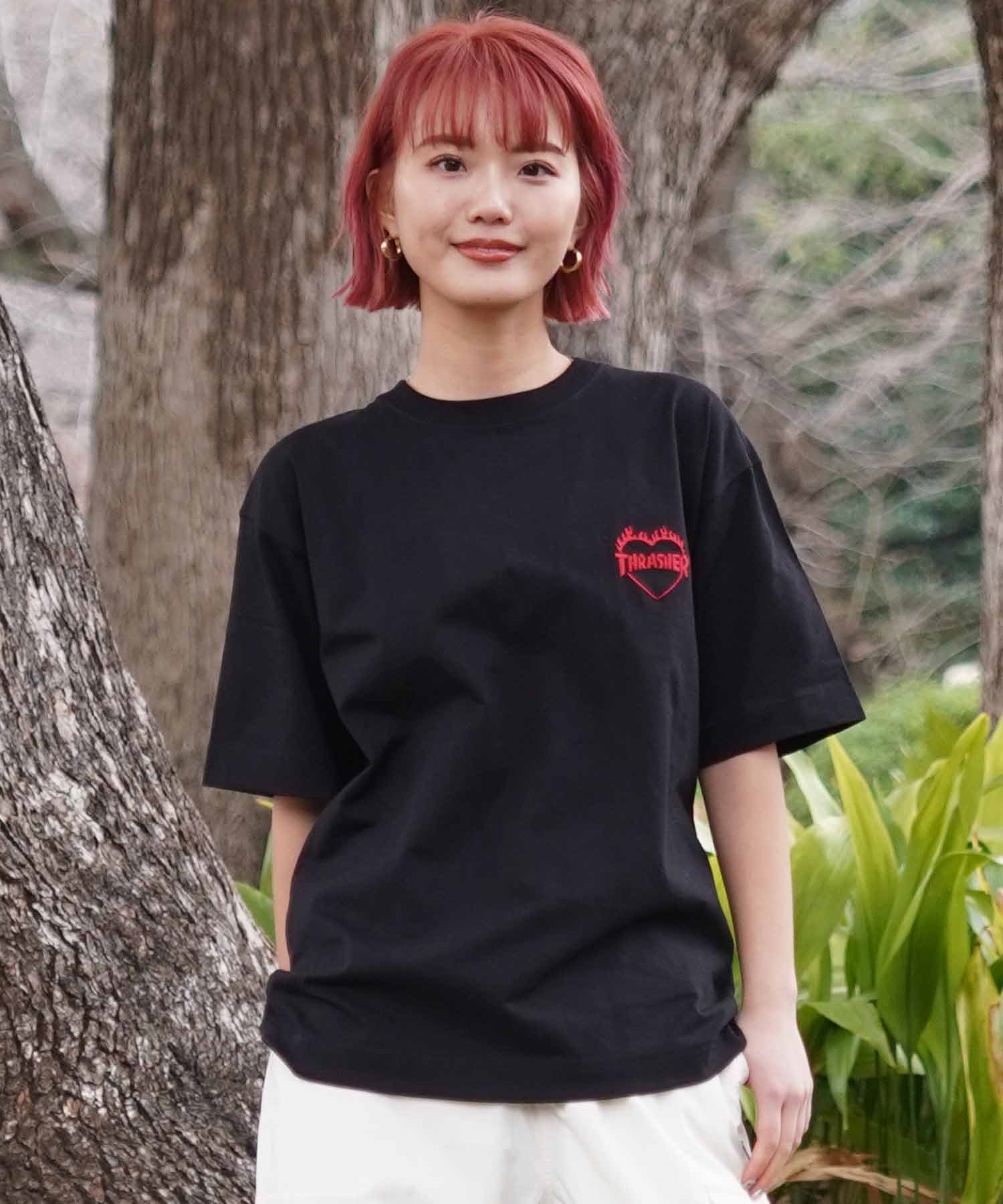 【マトメガイ対象】【ムラサキスポーツ限定】THRASHER スラッシャー レディース Tシャツ バーニングハートロゴ ボックスシルエット THML-24SPSST03(WHT-M)