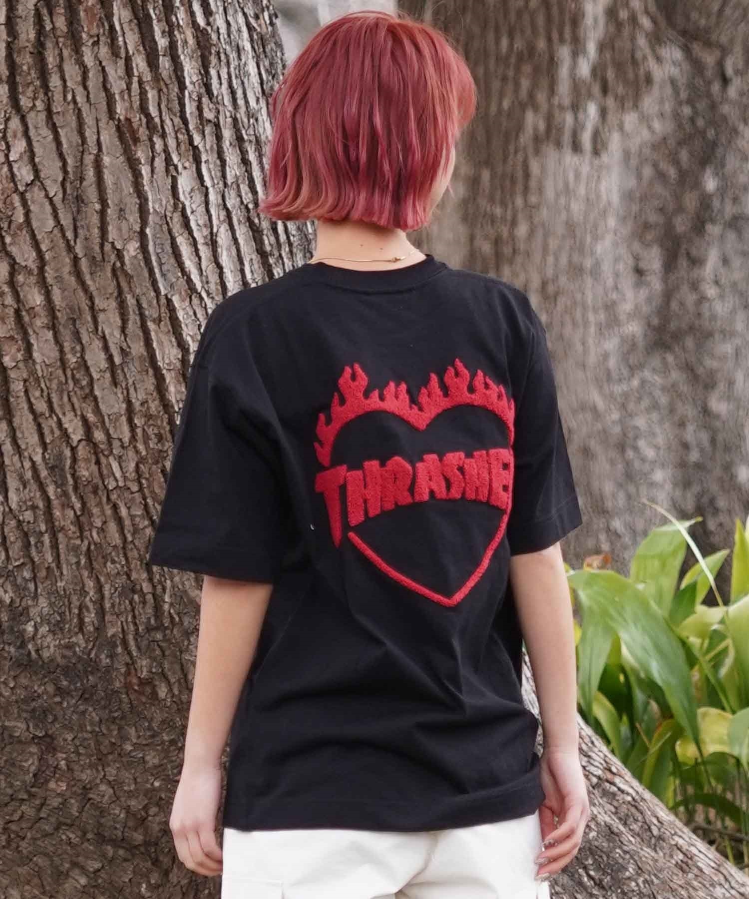 【ムラサキスポーツ限定】THRASHER スラッシャー レディース Tシャツ バーニングハートロゴ ボックスシルエット THML-24SPSST03(WHT-M)