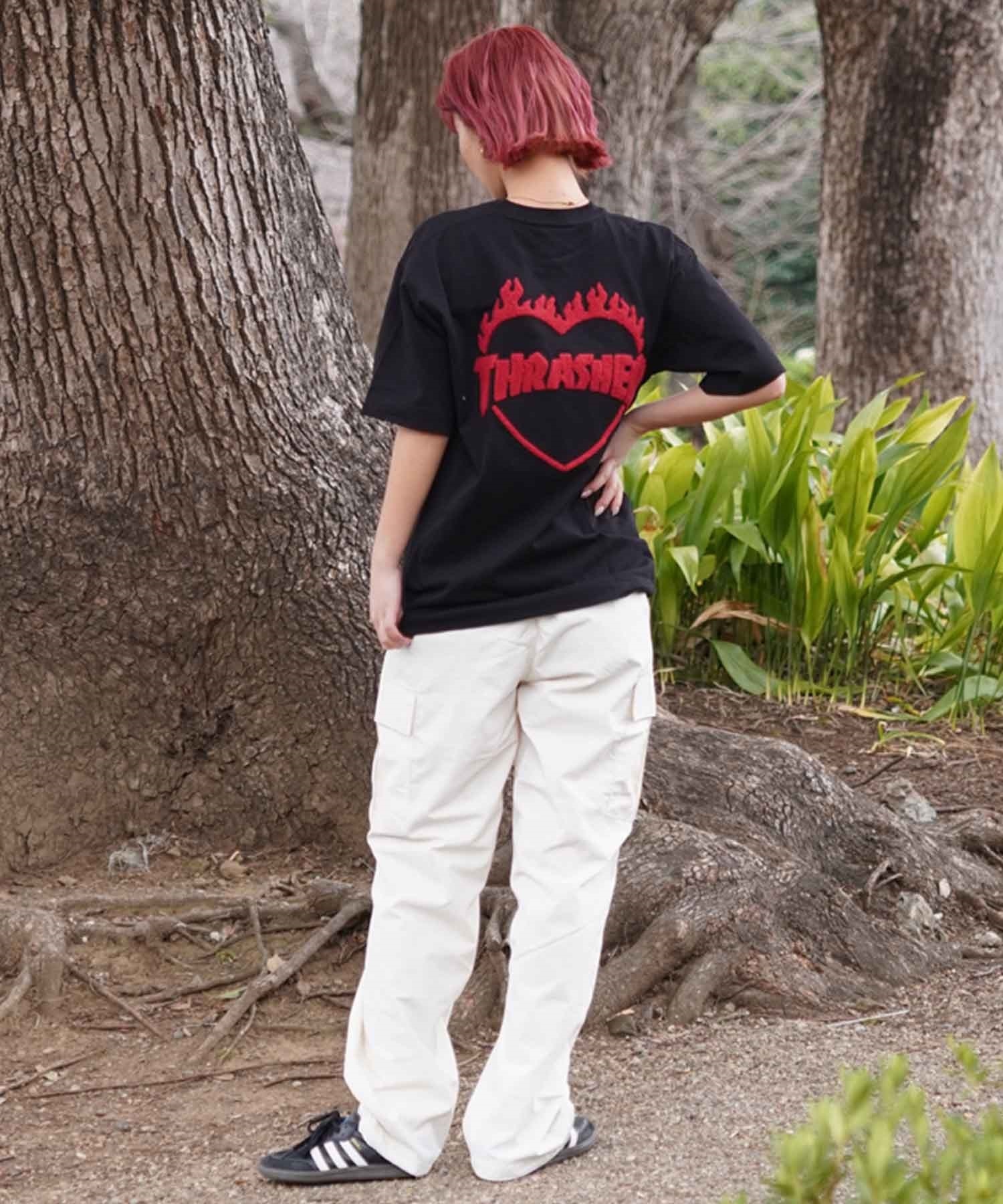 【マトメガイ対象】【ムラサキスポーツ限定】THRASHER スラッシャー レディース Tシャツ バーニングハートロゴ ボックスシルエット THML-24SPSST03(WHT-M)