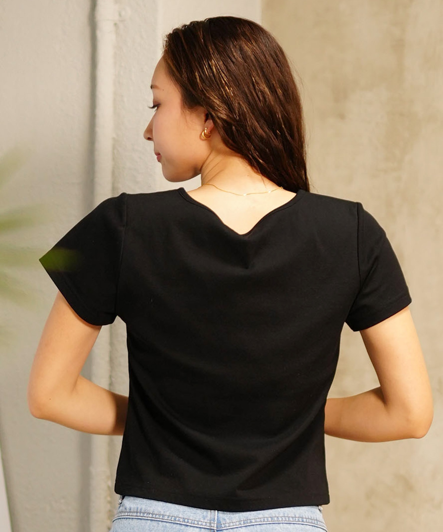 RIKKA FEMME リッカファム レディース キーネック Tシャツ 半袖 カップ付き Vネック 無地 シンプル RF24SS04(WHT-SM)
