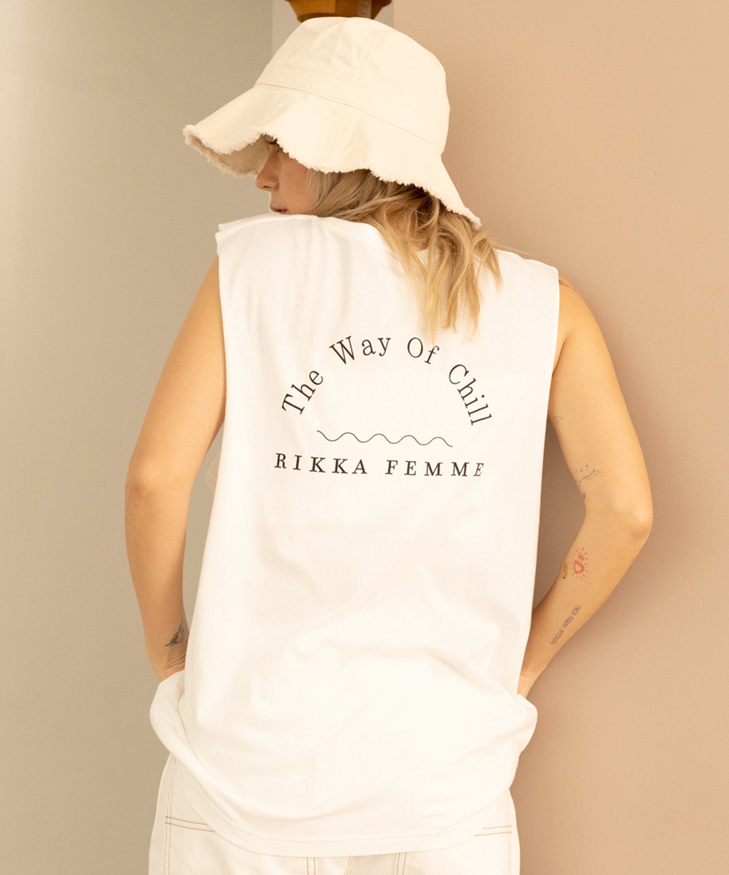 RIKKA FEMME リッカファム レディース ノースリーブ Tシャツ 袖なし トップス カットソー RF24SS23(WHT-FREE)