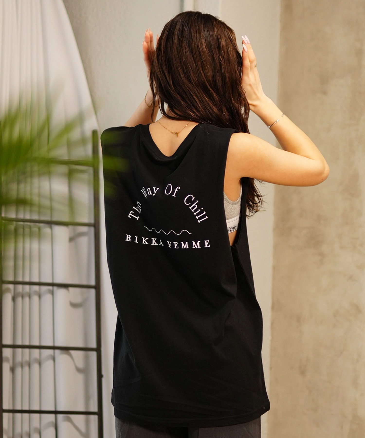 【マトメガイ対象】RIKKA FEMME リッカファム レディース ノースリーブ Tシャツ 袖なし トップス カットソー RF24SS23(BLK-FREE)