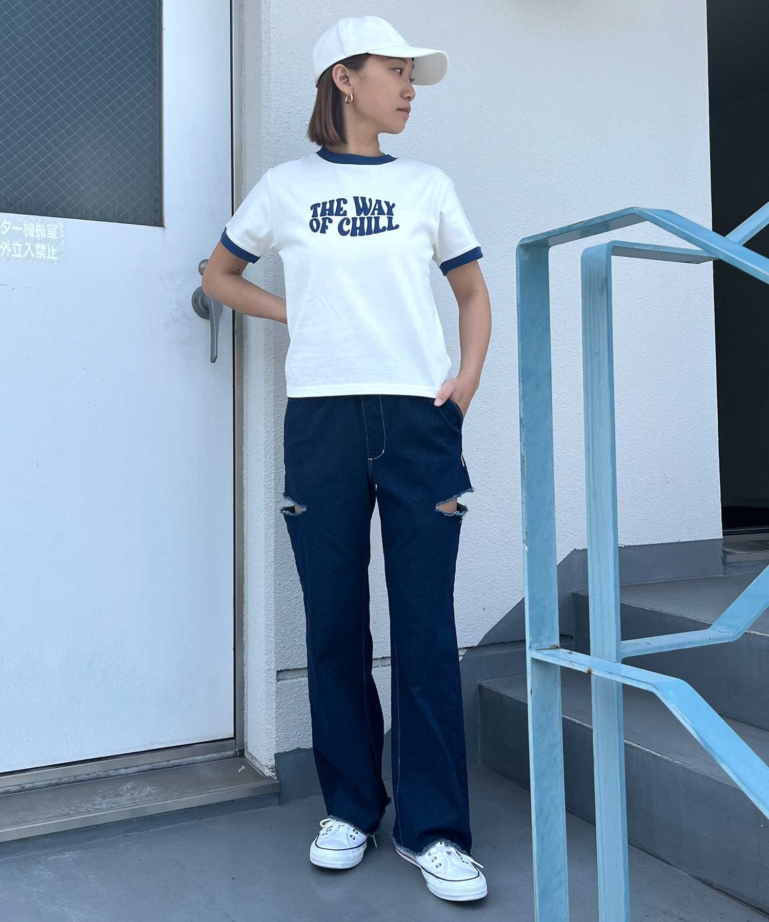 RIKKA FEMME リッカファム レディース リンガー 半袖 Tシャツ RF24SS24(NAV-FREE)