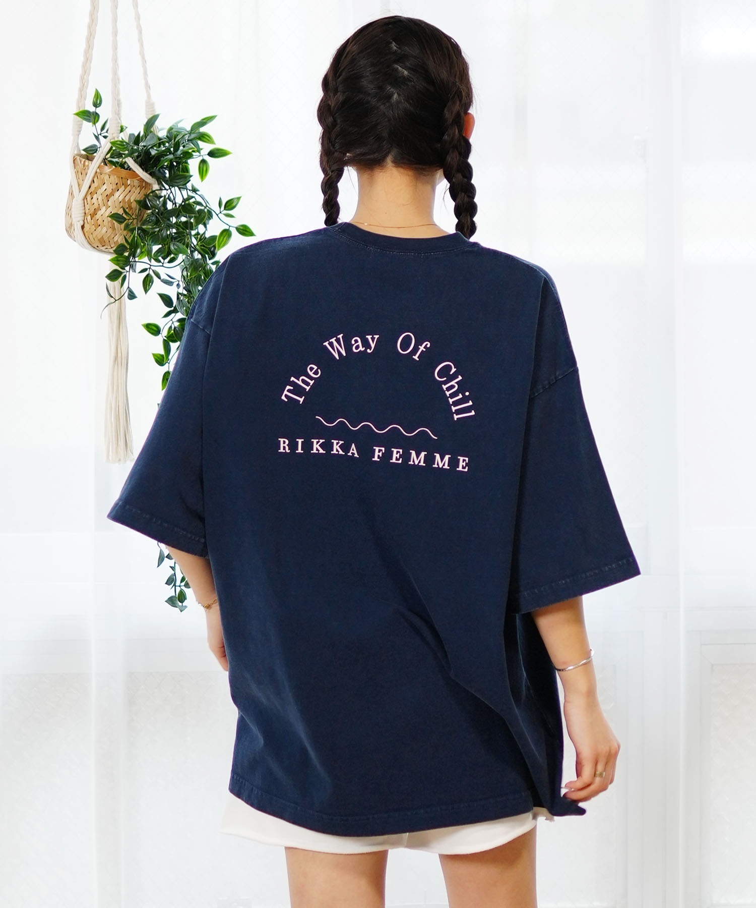 【マトメガイ対象】RIKKA FEMME リッカファム レディース 半袖 Tシャツ ピグメントデザインT RF24SS26(NAV-FREE)