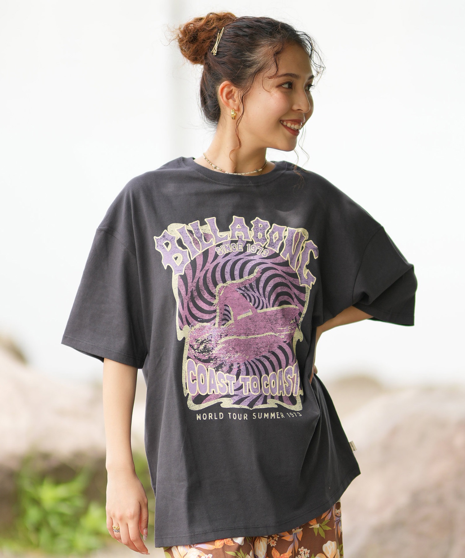 売れ筋商品|||ビラボン Tシャツ レディース トップス VIBES AROUND - Print T-shirt - pink BILLABONG ビラボン レディース Tシャツ 半袖 フロントプリント