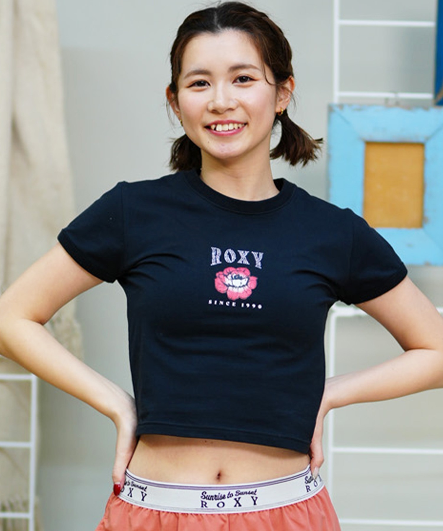 【クーポン対象】ROXY ロキシー レディース 半袖Ｔシャツ ショート丈 クロップ ミニ チビ RST242030(BWH-M)