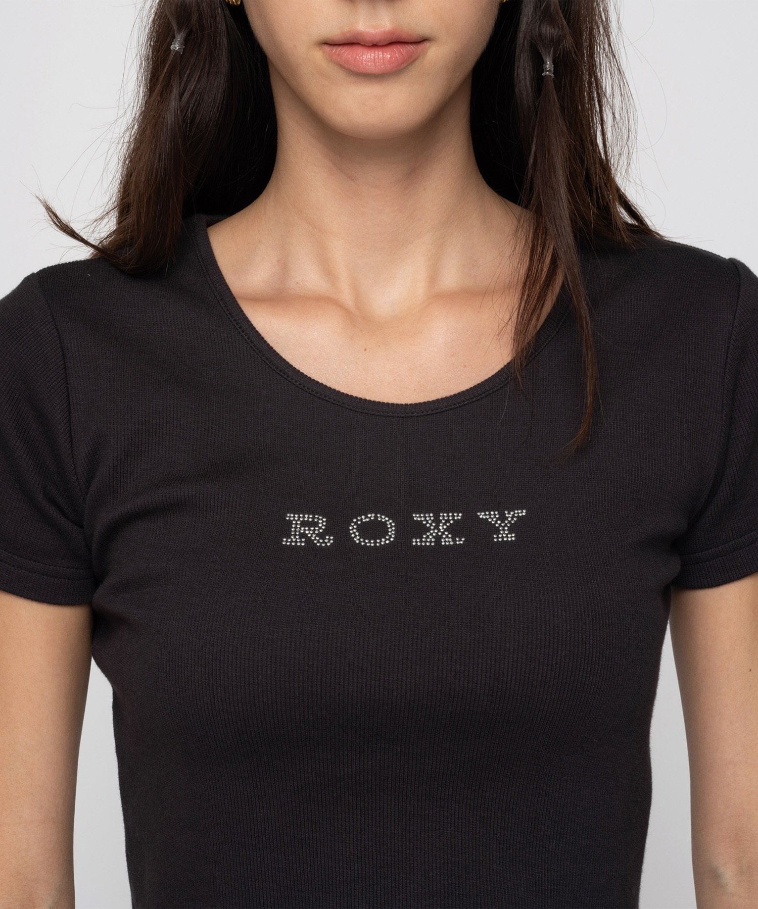 【クーポン対象】ROXY ロキシー レディース 半袖 Tシャツ クルーネック ショート丈 クロップ ミニ チビ RST242613T(BLU-M)