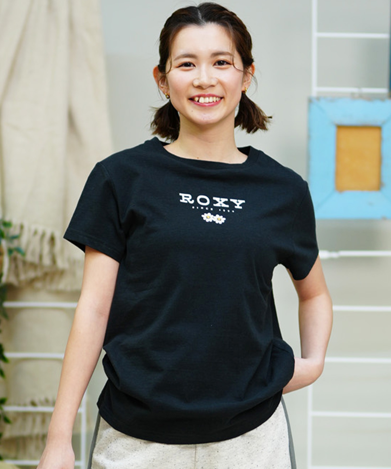 【クーポン対象】ROXY ロキシー レディース 半袖 Tシャツ ブランドロゴ ワンポイント RST242619T(BLK-M)