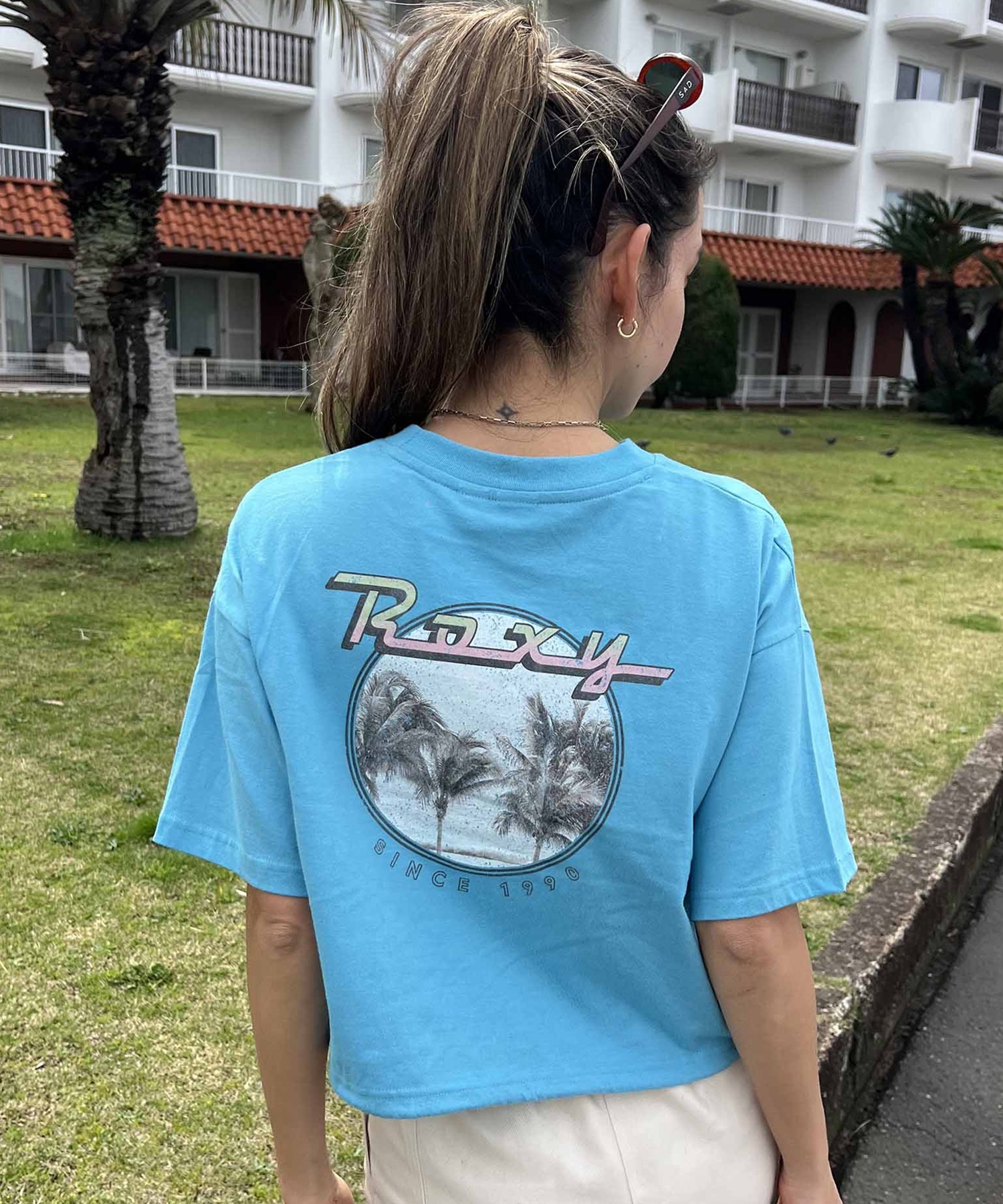 【クーポン対象】ROXY ロキシー レディース 半袖 Tシャツ バックプリント クロップ丈 ショート RST242626T(TRQ-M)