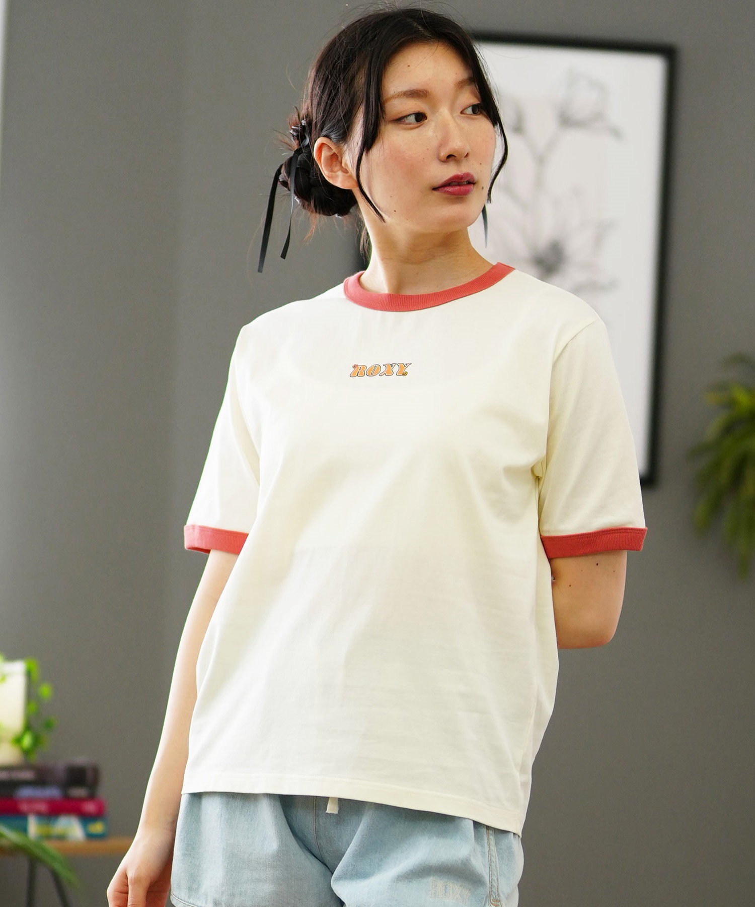 tシャツ MANEKI NEKO S/S TEE /ロキシーフロントプリント半袖Tシャツ レディース ROXY tシャツ MANEKI NEKO S/S TEE /ロキシーフロントプリント