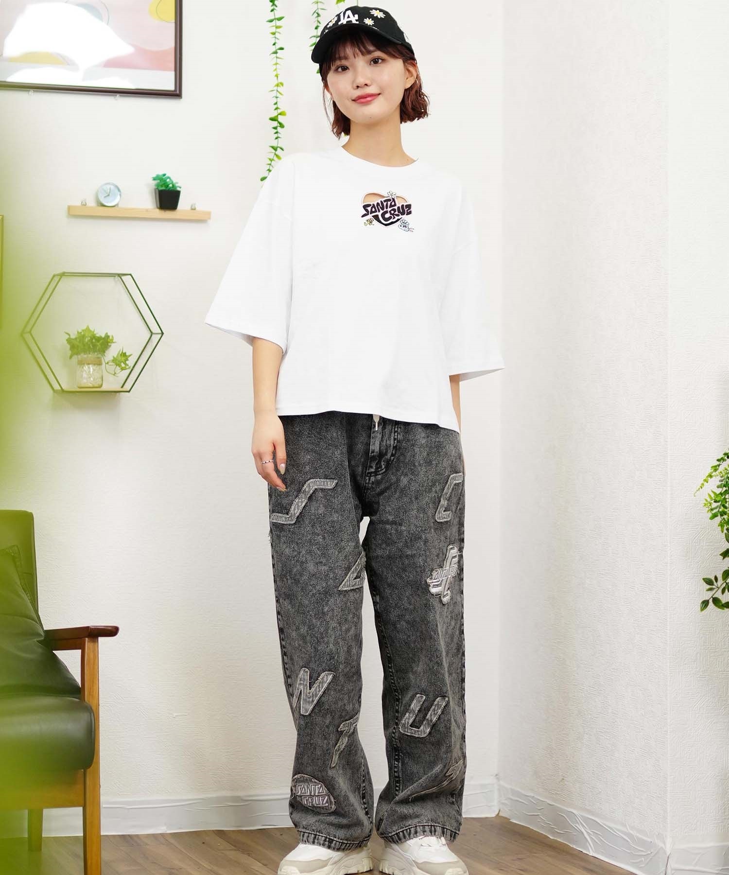 SANTACRUZ サンタクルーズ レディース 半袖 カットアウト Tシャツ 刺繍ロゴ ショート丈 ムラサキスポーツ限定 502242442(WHITE-M)