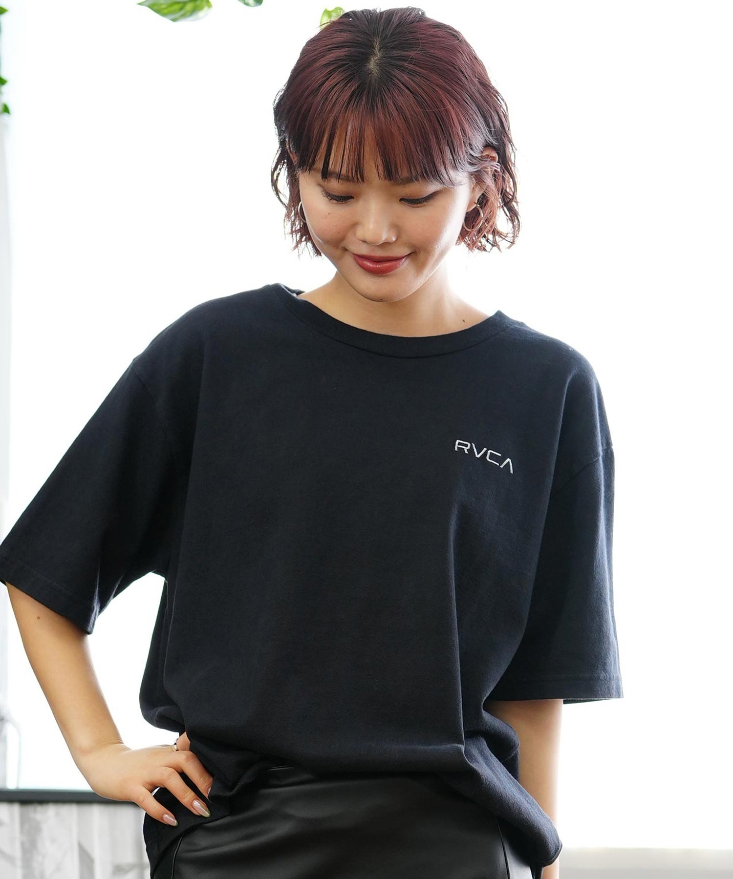 RVCA ルーカ レディース オーバーサイズTシャツ バックプリント BE04C-212(BLK-S)