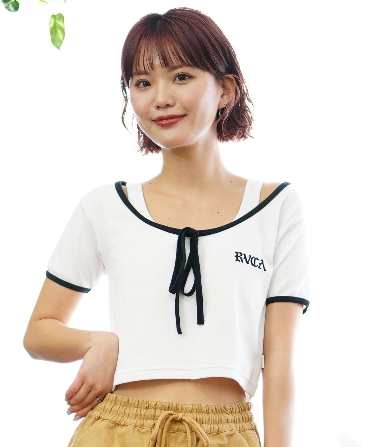 【クーポン対象】RVCA ルーカ レディース 半袖 Tシャツ フロントリボン チビTシャツ BE04C-216(BLK-S)