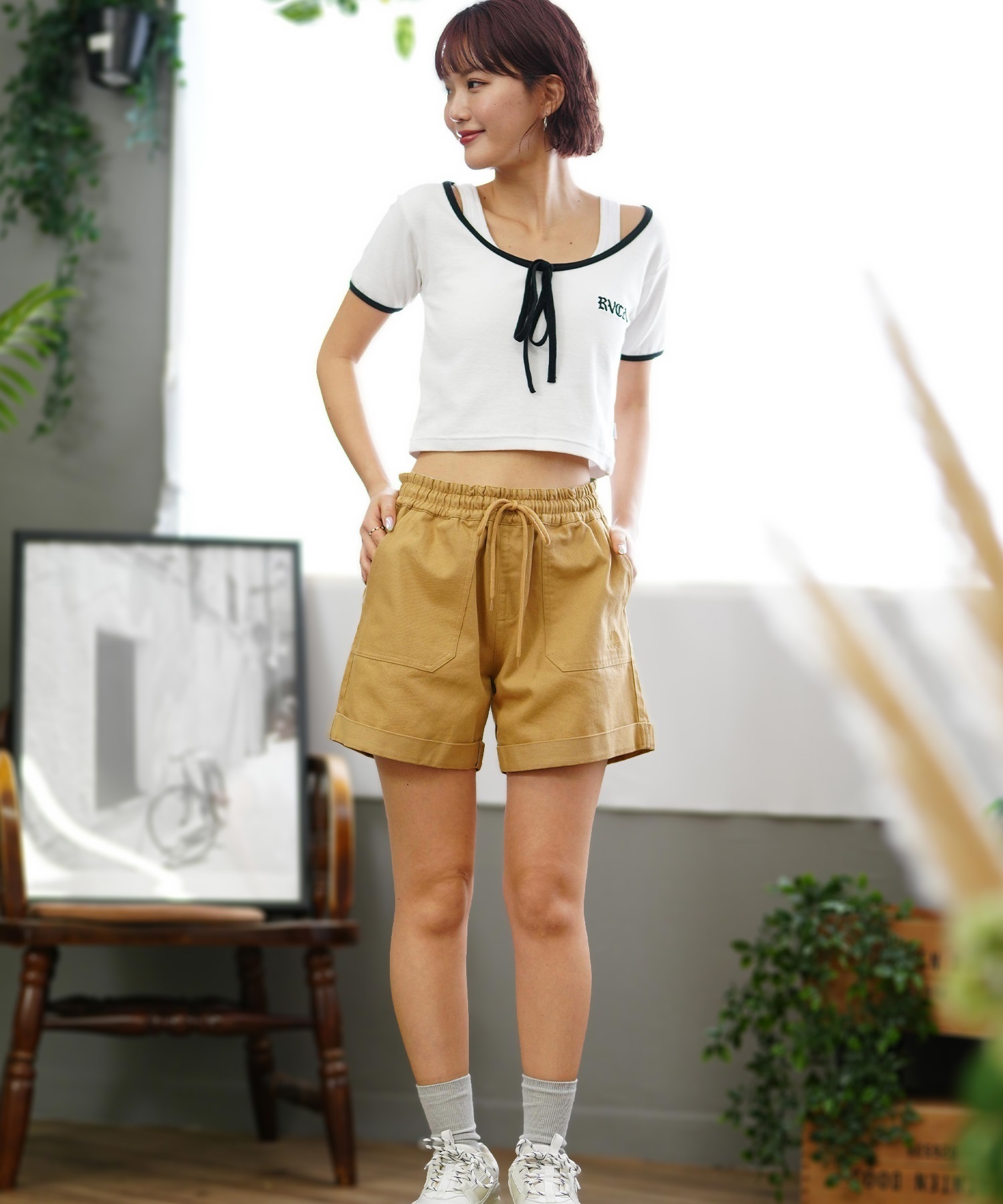 RVCA ルーカ レディース 半袖 Tシャツ フロントリボン チビTシャツ
