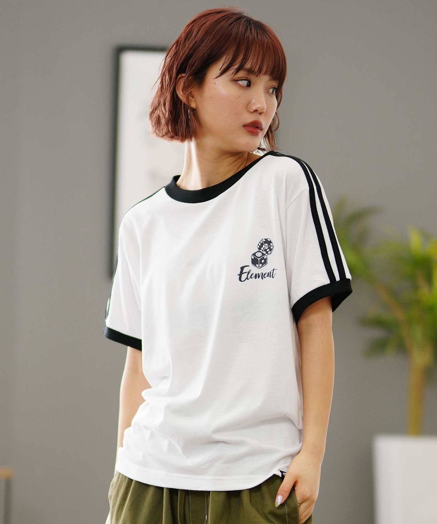 【クーポン対象】ELEMENT エレメント レディース 半袖 Tシャツ サイドライン ルーズシルエット BE02C-260(WHT-M)