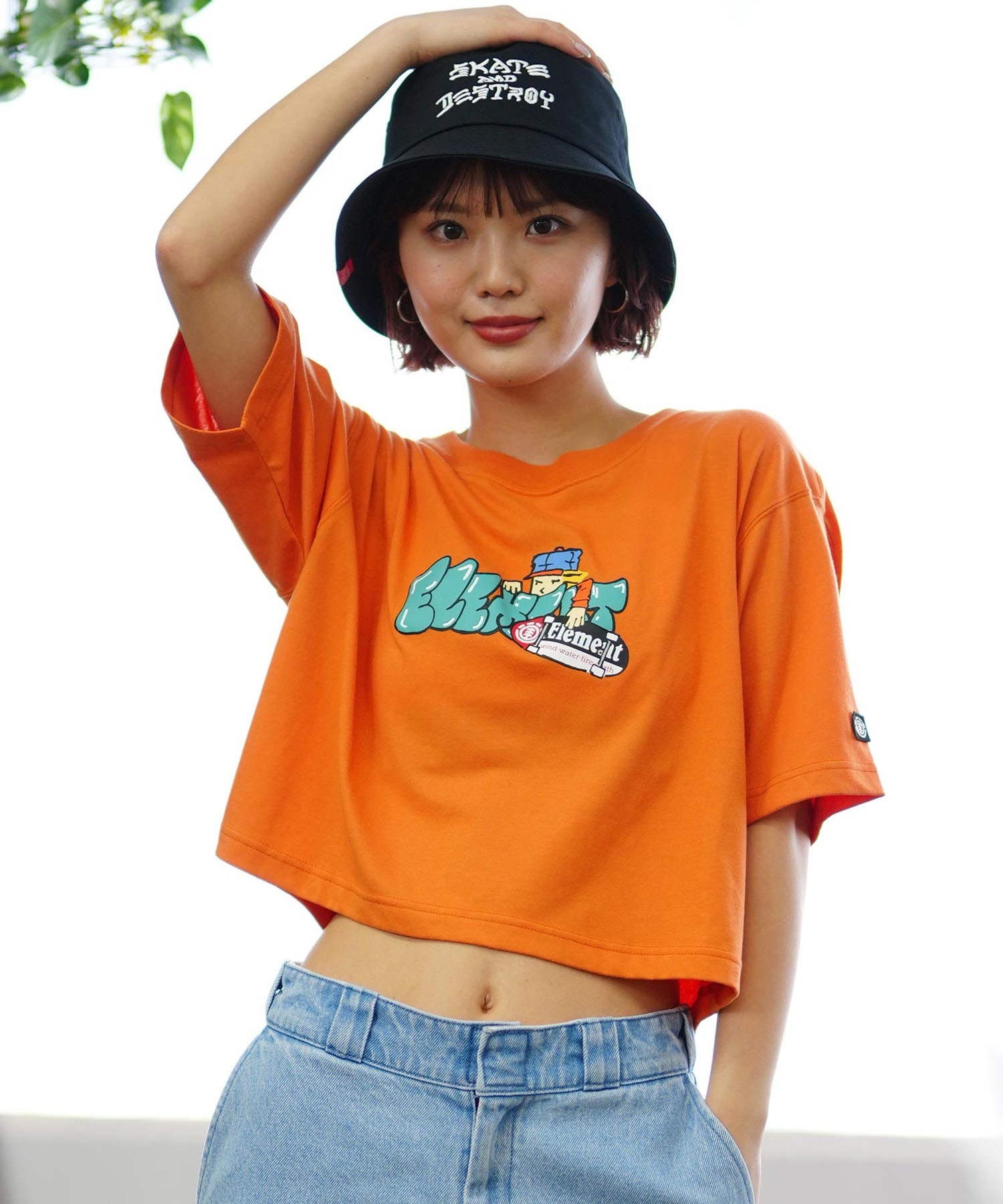 ELEMENT エレメント レディース 半袖 Tシャツ ロゴ ショート丈 クロップド丈 BE02C-261(WHT-M)