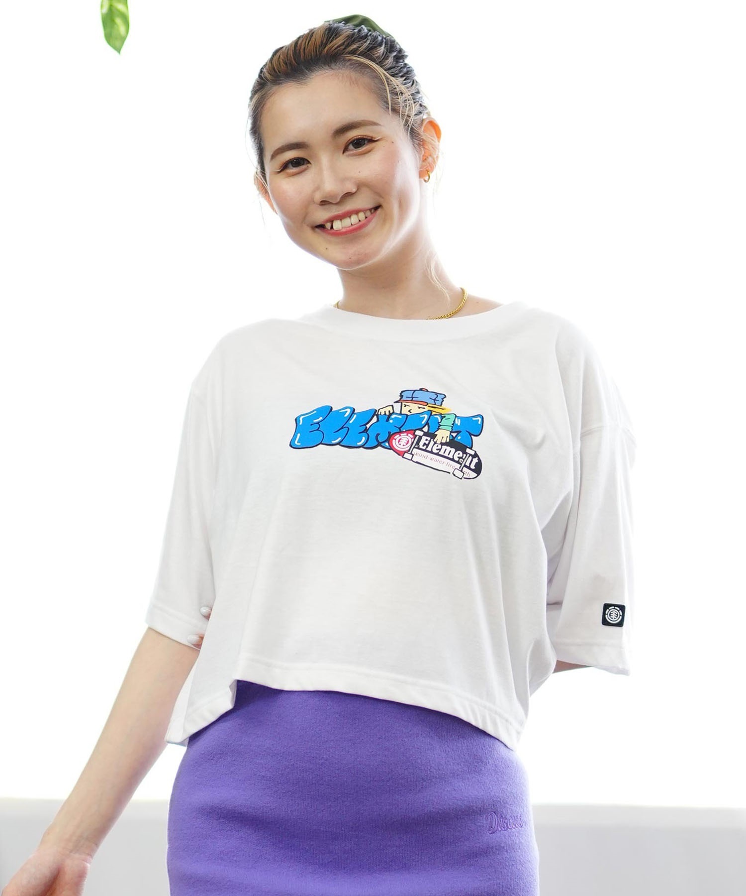 ELEMENT エレメント レディース 半袖 Tシャツ ロゴ ショート丈 クロップド丈 BE02C-261(WHT-M)