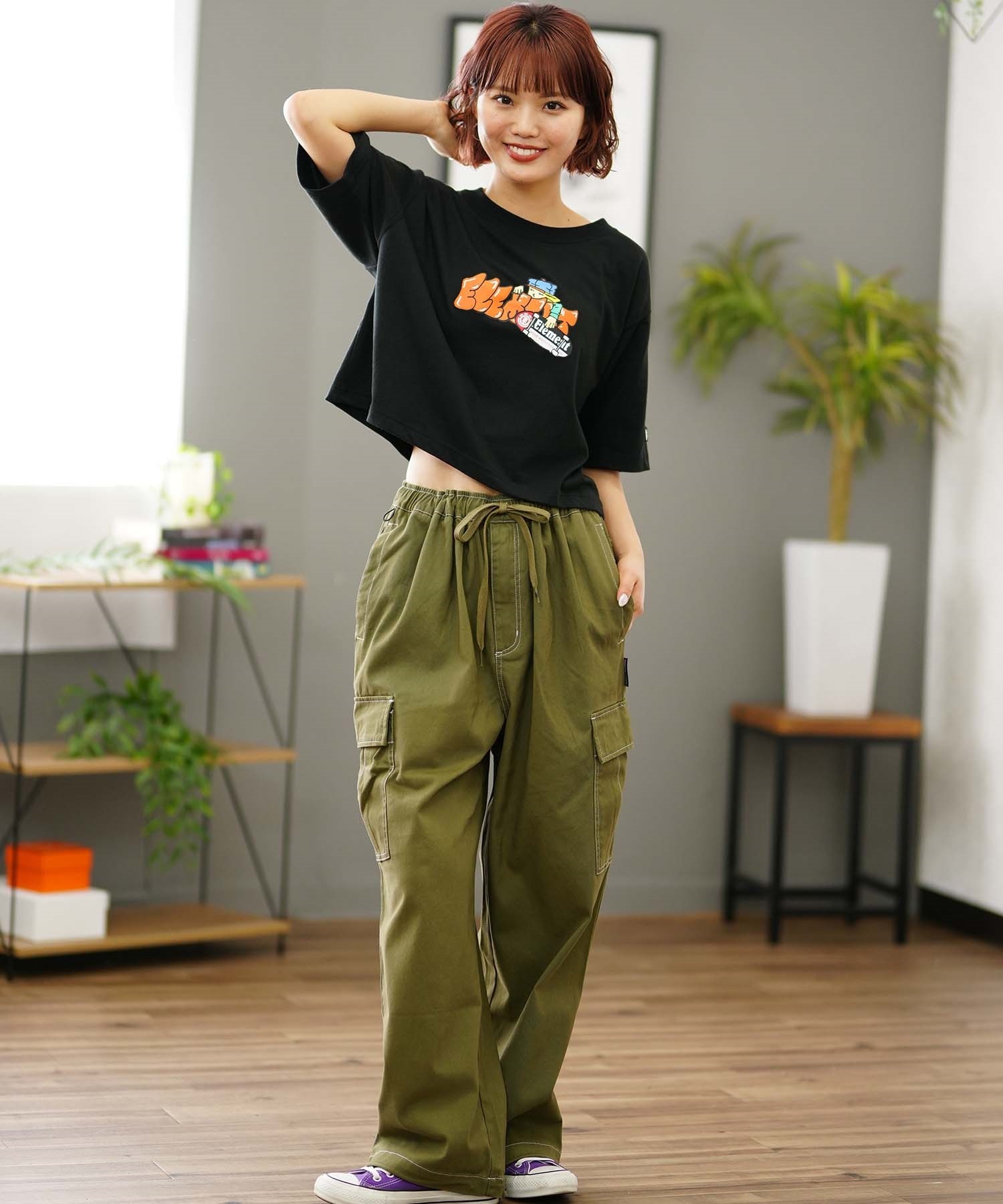 【クーポン対象】ELEMENT エレメント レディース 半袖 Tシャツ ロゴ ショート丈 クロップド丈 BE02C-261(FBK-M)