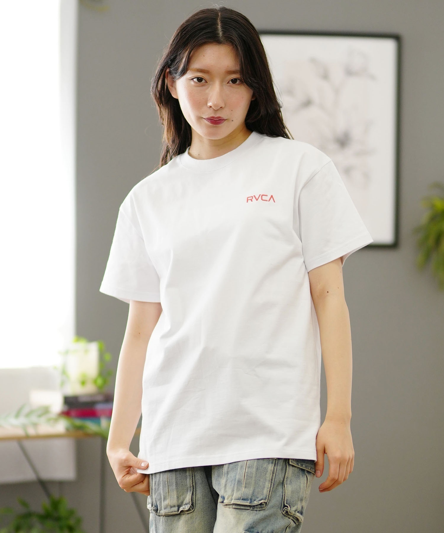 【クーポン対象】RVCA ルーカ バックプリントTシャツ レディース 半袖 Tシャツ オーバーサイズ BE04C-P21(WNV-S)