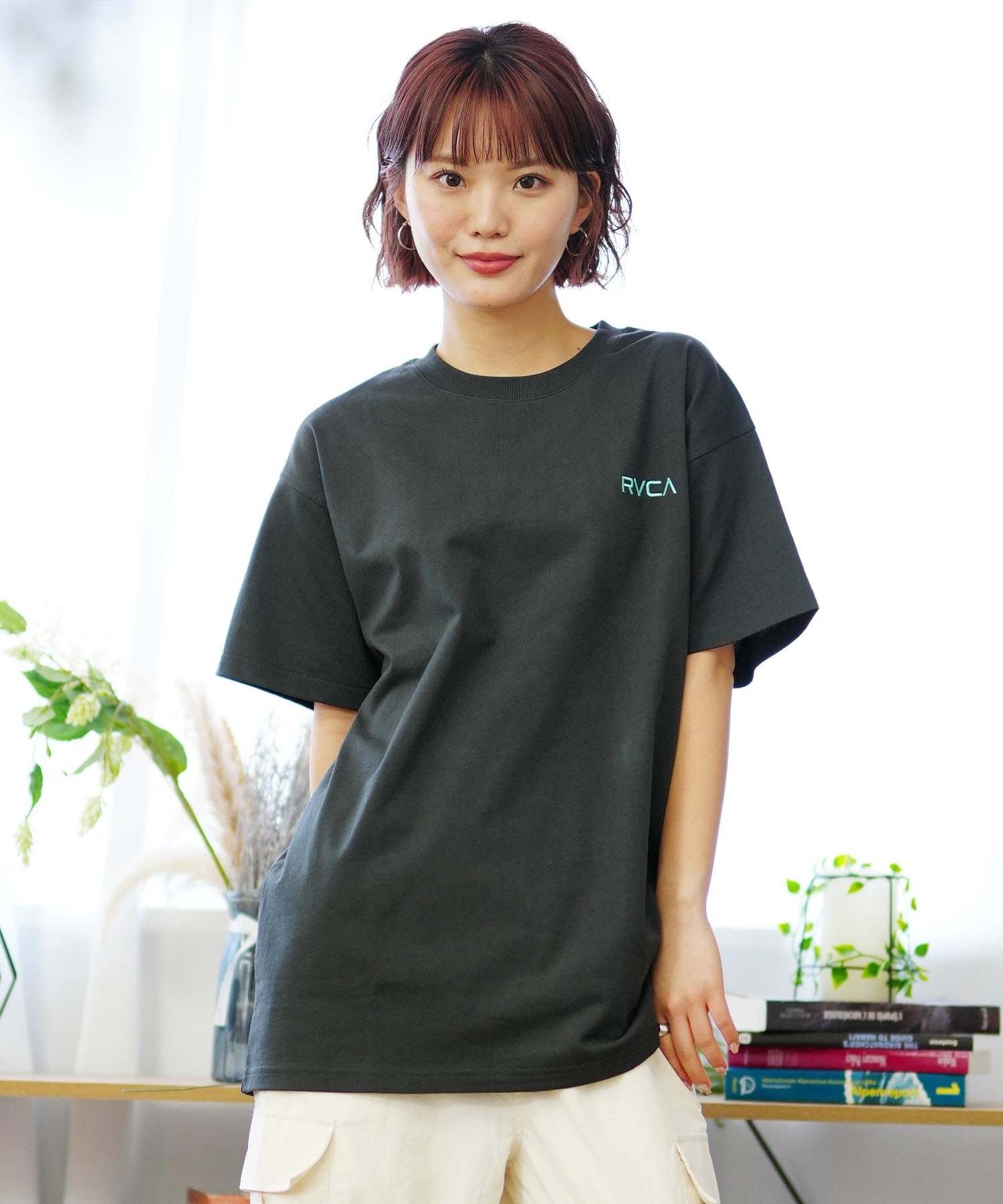 【クーポン対象】RVCA ルーカ バックプリントTシャツ レディース 半袖 Tシャツ オーバーサイズ BE04C-P21(WNV-S)