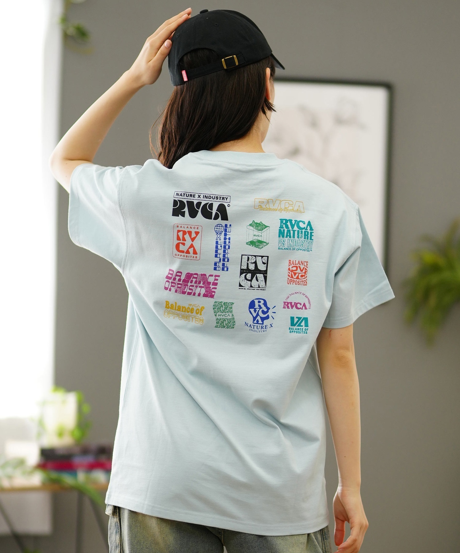 【クーポン対象】RVCA ルーカ バックプリントTシャツ レディース 半袖 Tシャツ オーバーサイズ BE04C-P22(BLK-S)
