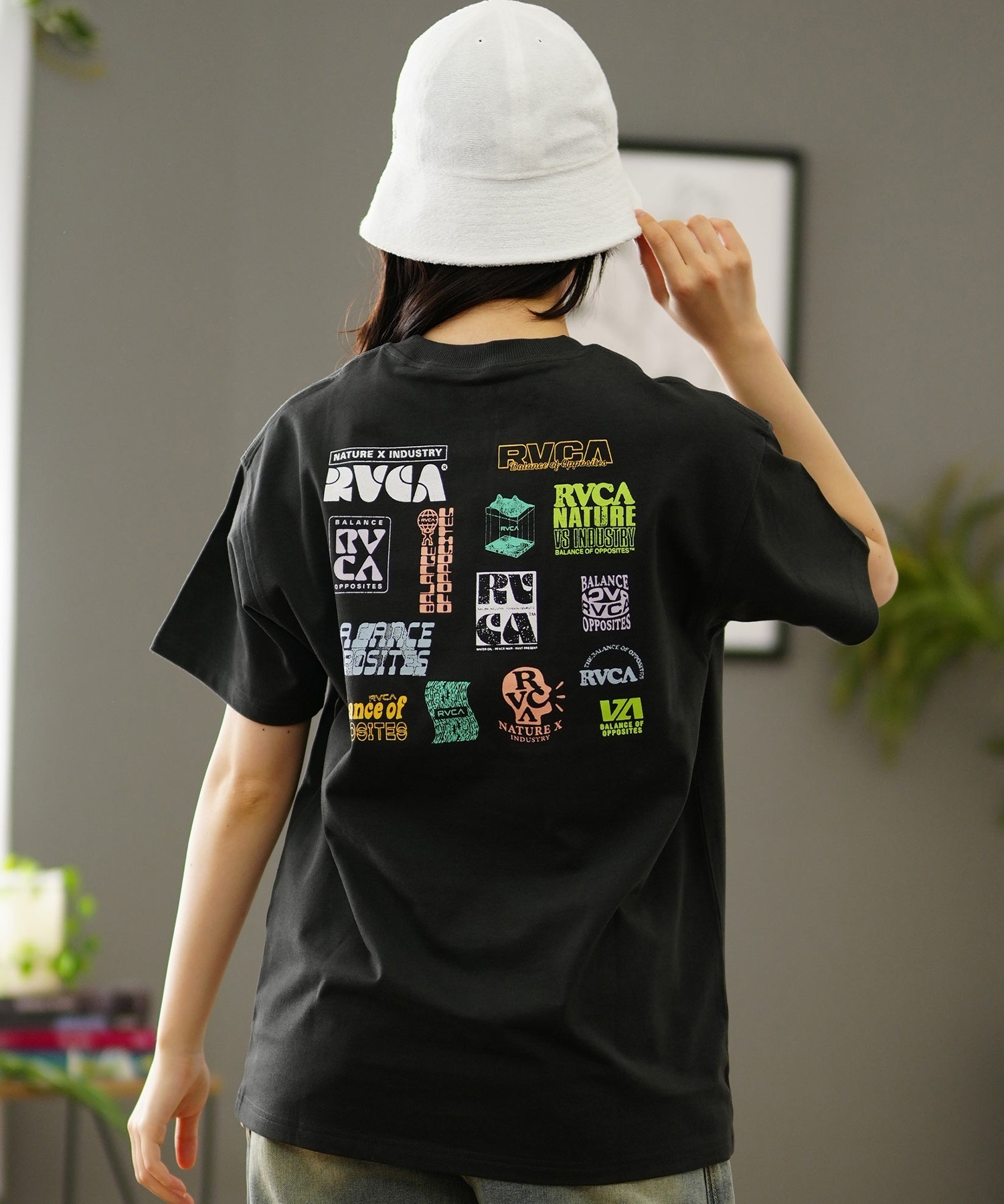 【クーポン対象】RVCA ルーカ バックプリントTシャツ レディース 半袖 Tシャツ オーバーサイズ BE04C-P22(BLK-S)